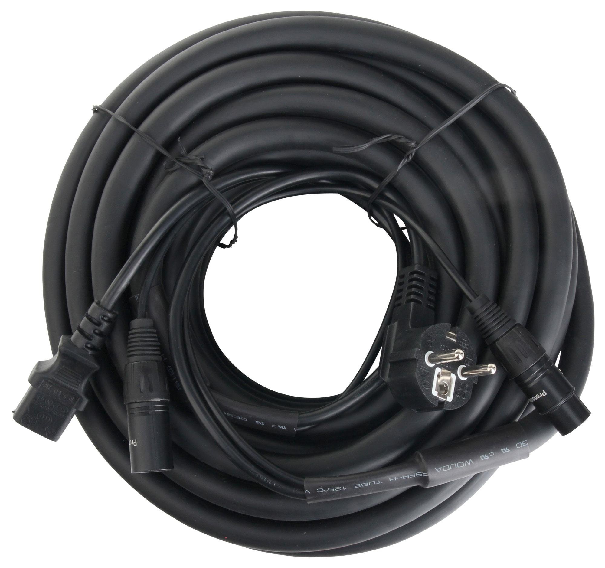 Pronomic Stage EUIECX-15 Hybridkabel Schukostecker auf Kaltgerätebuchse, XLR/XLR 15m (ideal zur Verkabelung von Aktiv Boxen, PA Lautsprechern, Lichteffekten & Bühnenbeleuchtung)