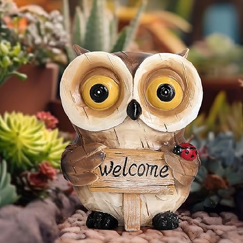 Estatuas de búho para decoración de jardín, bonita figura con letrero de bienvenida, decoración de porche, césped, patio, exterior, interior, hogar,