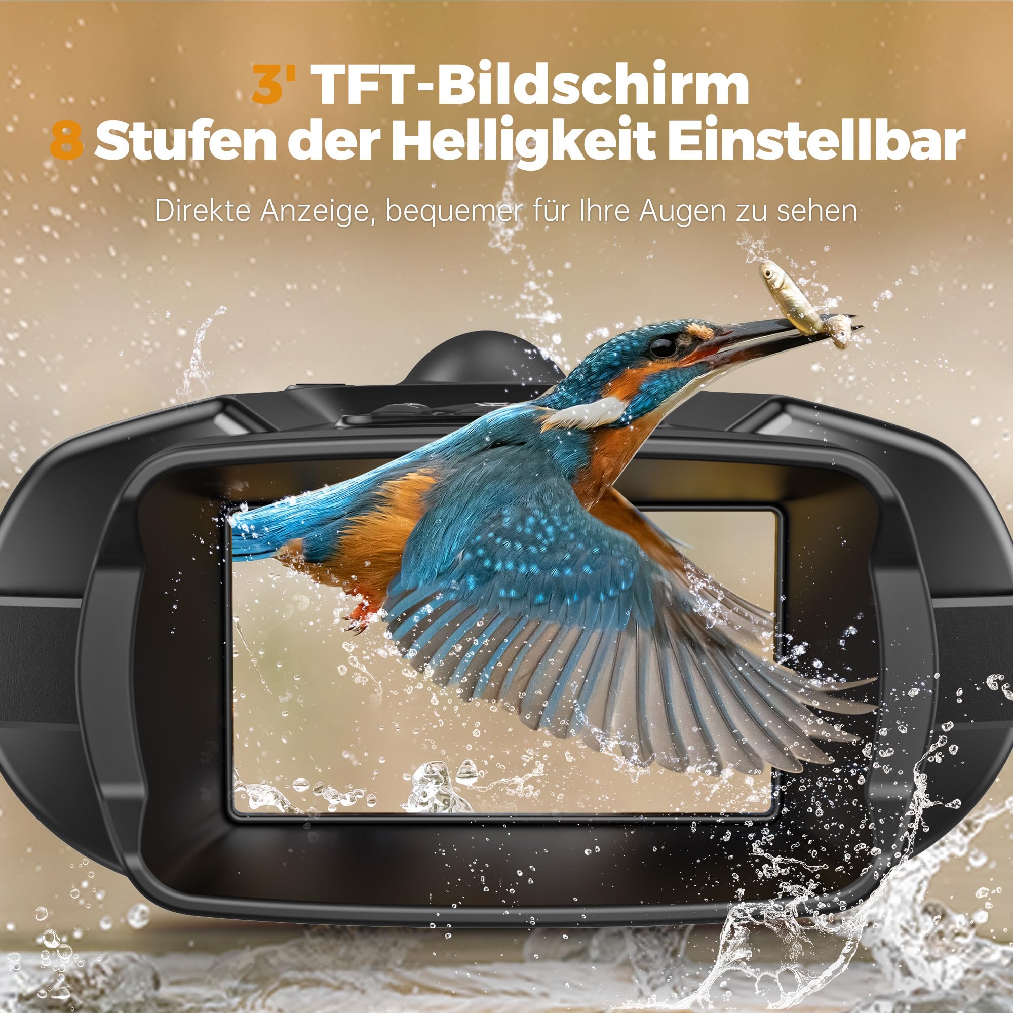 TKWSER Nachtsichtgerät, 4K 5000mAh Wiederaufladbares 3" Nachtsichtgeräte, 600M 8X Digitaler Zoom Infrarot Nachtsicht Fernglas, IP65 Nachtsichtgerät für Jagd Camping Beobachtung w/ 32GB TF Karte