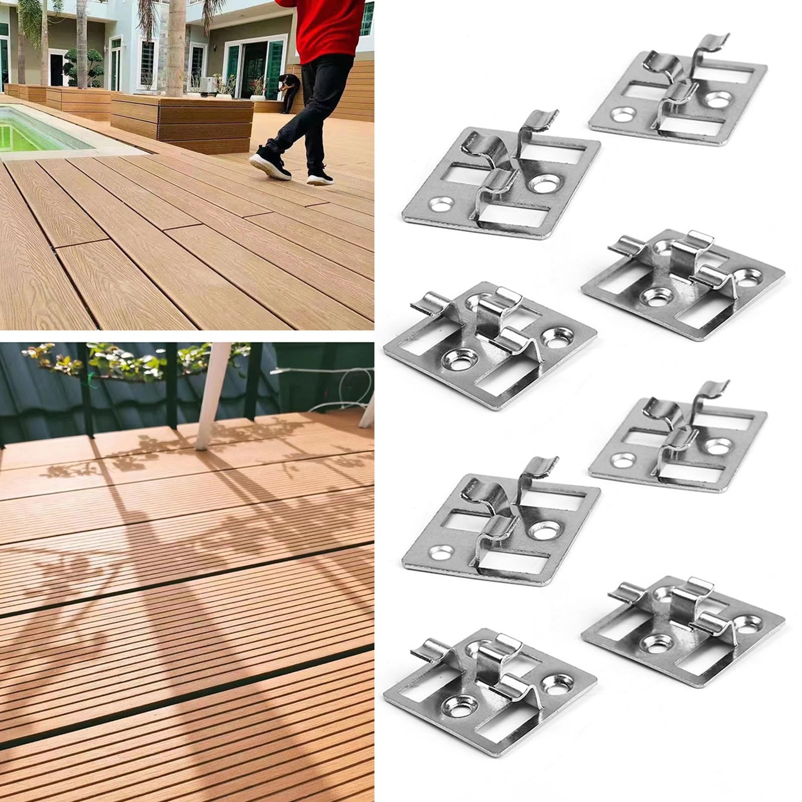 Lot de 100 clips WPC en acier inoxydable - Fixation invisible pour terrasse - Pour planches WPC, sol en bois de bambou (7-9 mm) - Pinces de fixation (argent, 5 mm x 8 mm (l x H)