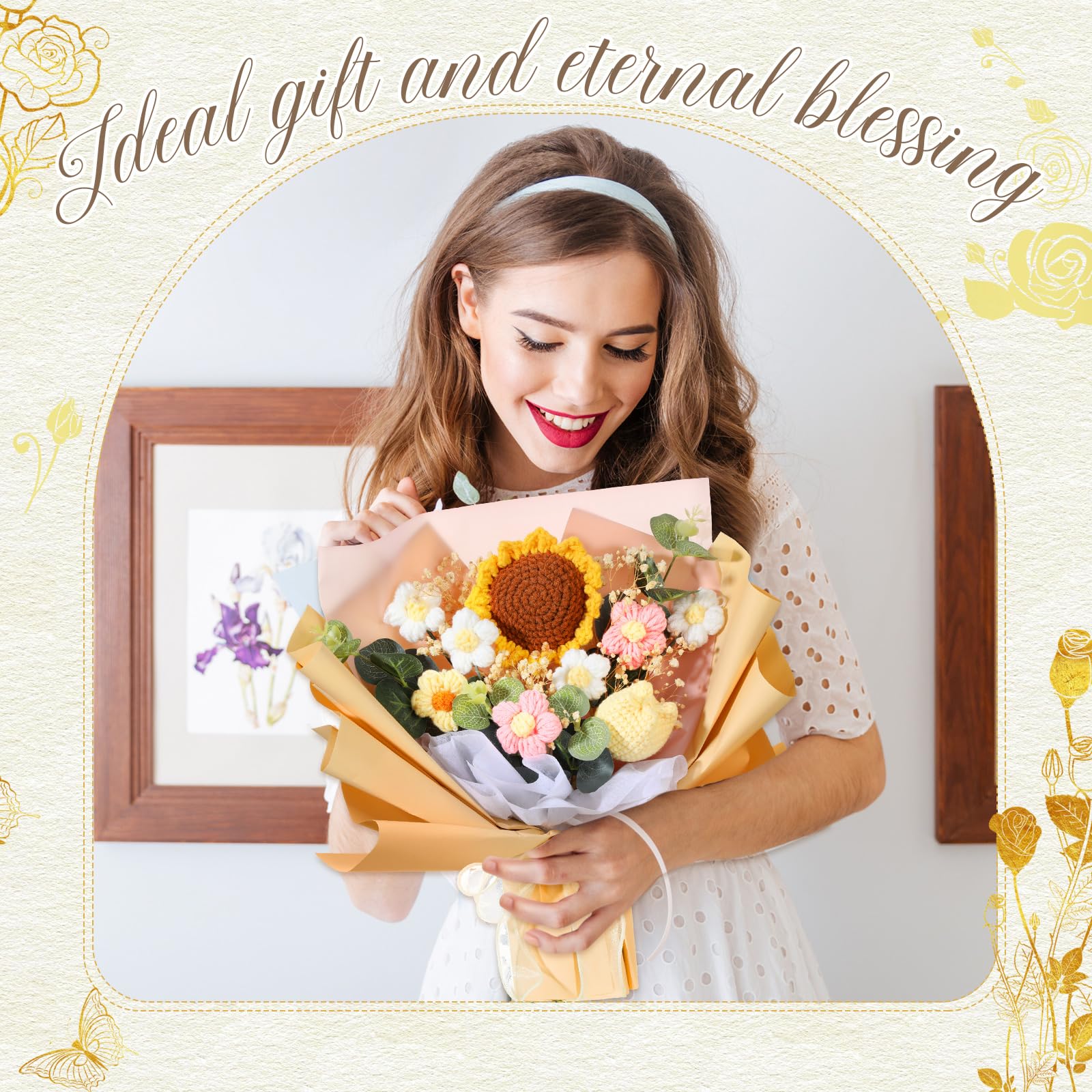 Hotop Ramo de flores de ganchillo de graduación, ramo de flores artificiales de punto para cumpleaños, boda, Acción de Gracias, Navidad, día de San Valentín, día de la madre, regalo para decoración