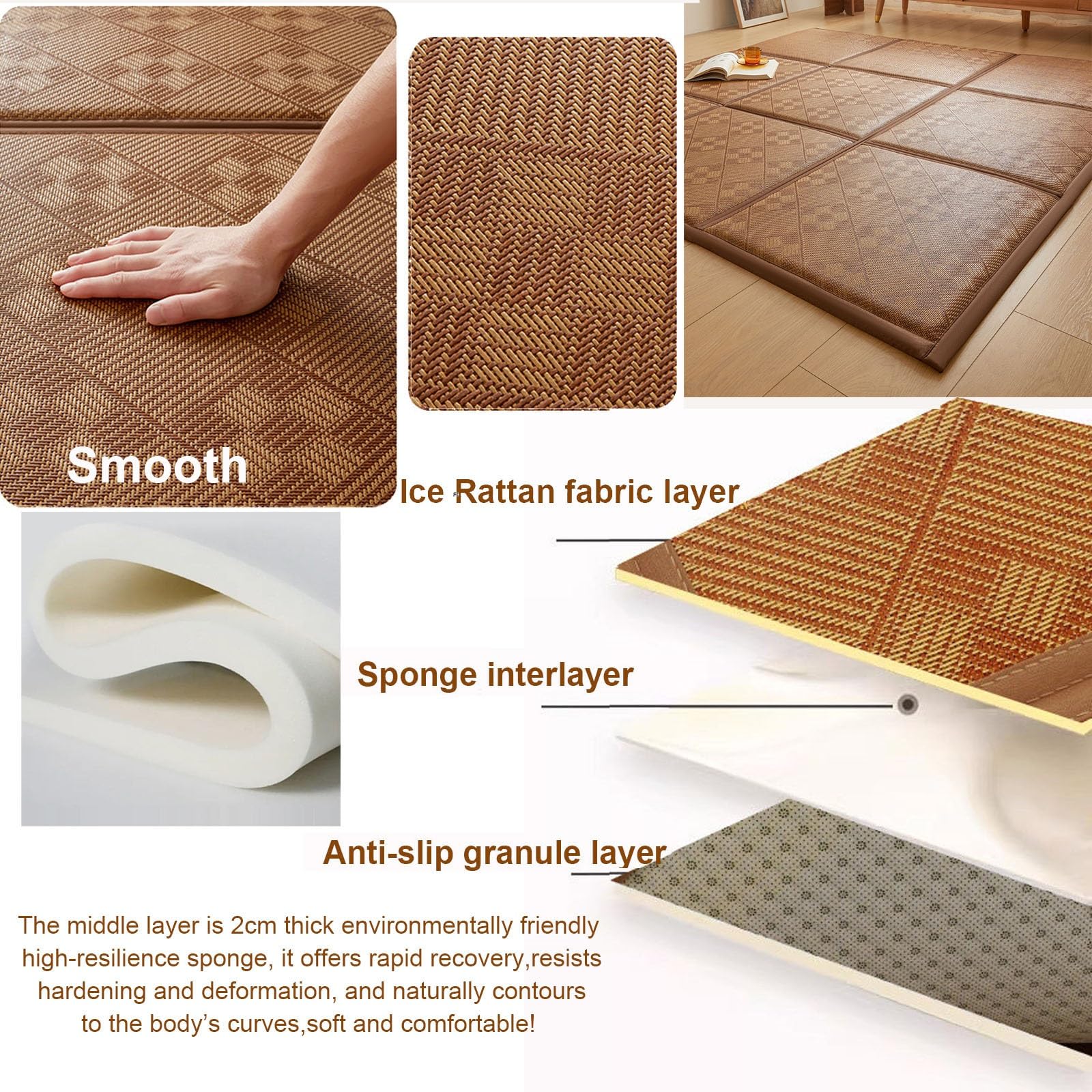 Tapete Tatami Colchoneta Japonesa Colchón de Suelo Alfombrilla de Gateo(Brown,180x200cm)