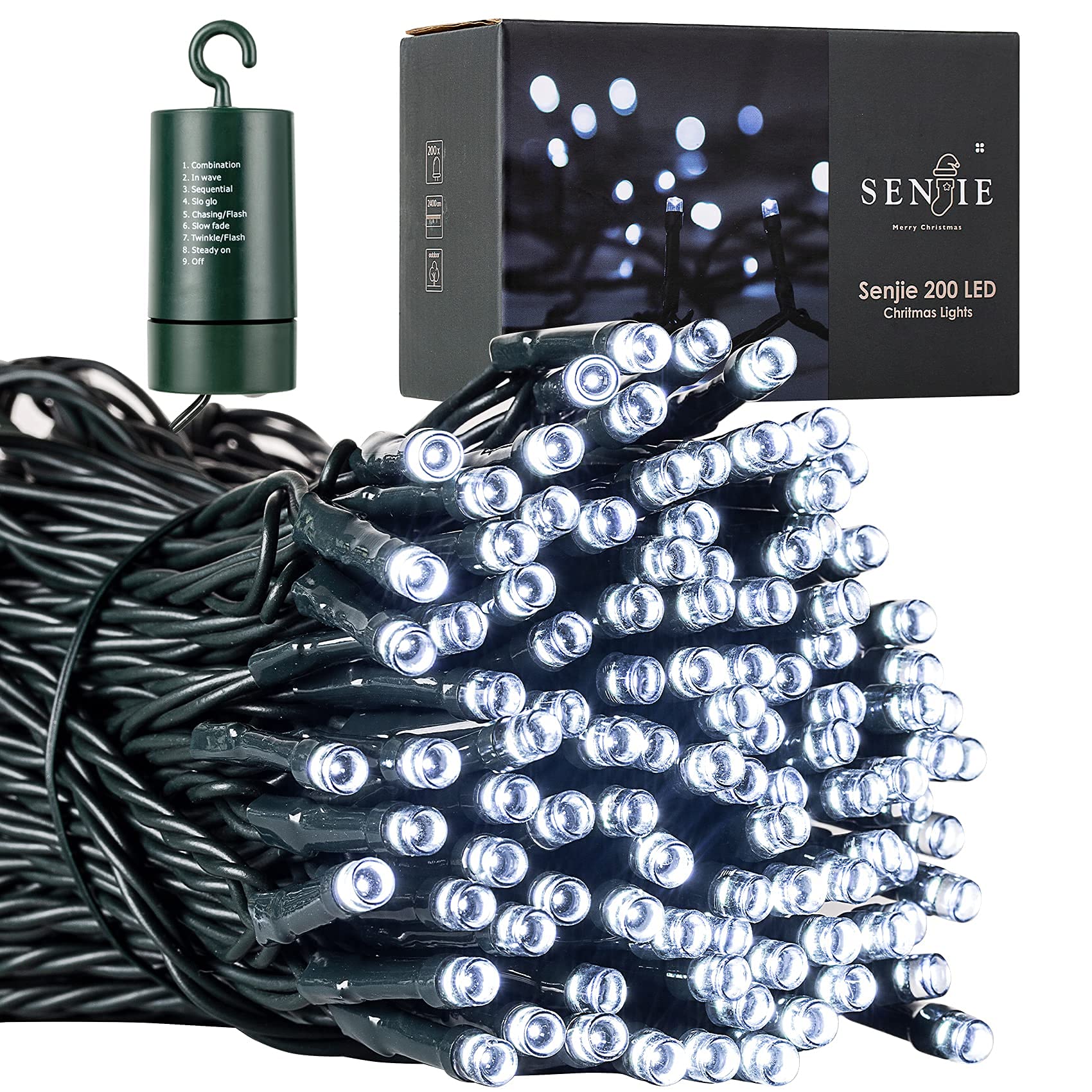 Christmas Lights for Xmas Trees,67 FT 200 LED Battery Operated String Lights with auto Timer,Waterproof 8 Mode Functions Multicolor Lights for Home, Garden, Party and Holiday Decoration White