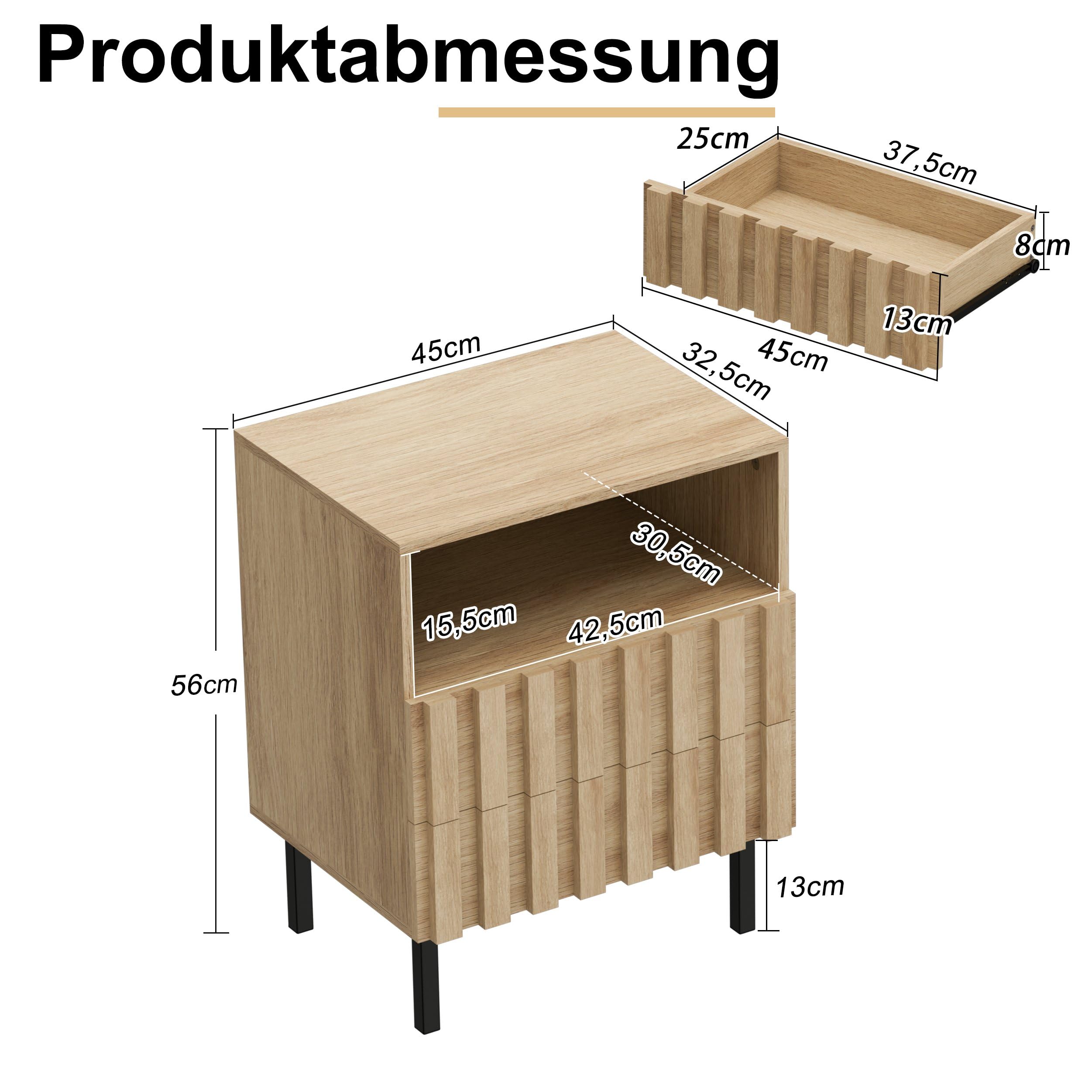 UEV Set mit 3 Schlafzimmermöbeln, 1 Kommode mit 9 Schubladen, 2 Nachttische, großer Stauraum, geräumige Decke, für Wohnzimmer, Schlafzimmer, Holzmuster, Metallbeine, Natur