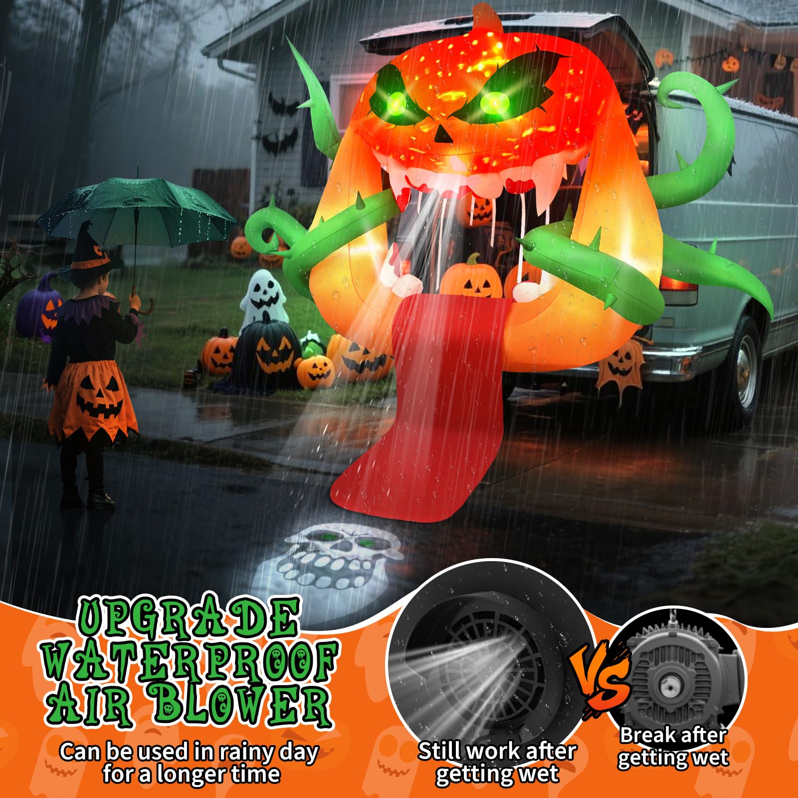 Kalolary 5FT Halloween Inflatable Decoration,Trunk or Treat Car Decorations Inflatable Party for Yard Garden Lawn Indoor Outdoor Decor (Scary Pumpkin Ghost) - Image 3