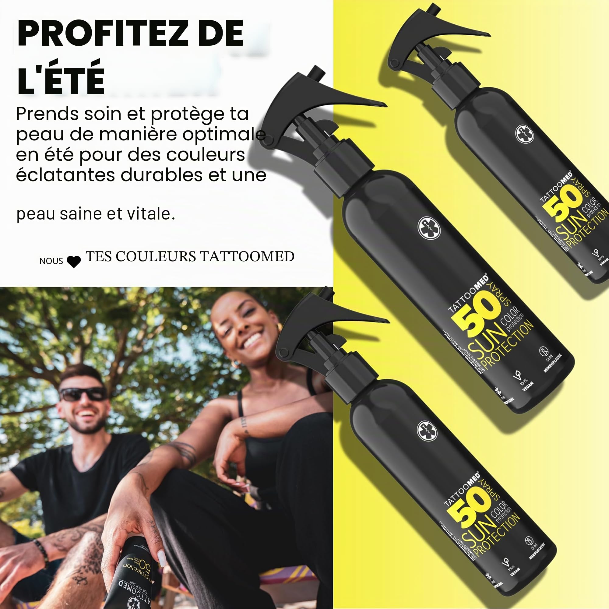 Tattoomed Sun Protection SPF 50 Spray – Protection solaire puissante spécialement conçu pour les peaux tatouées – Flacon vaporisateur (150 ml)