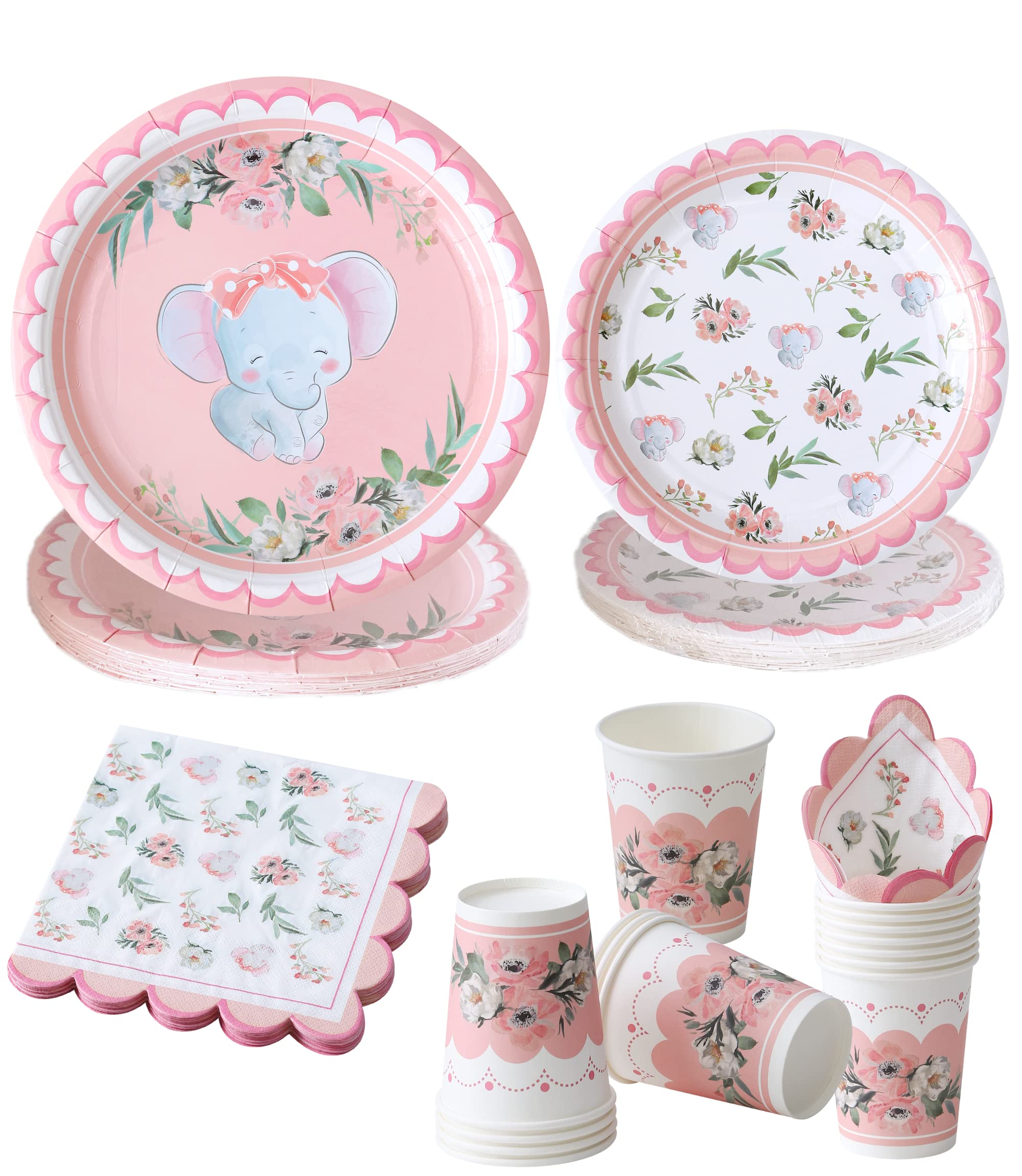 Pink Elephant Baby Shower Plates And Napkins Girl Serves 16