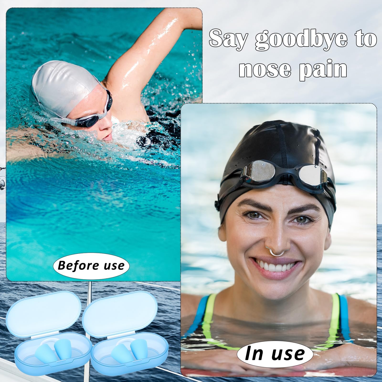 Tappi per Naso in Silicone Impermeabili, 2 PCS Nasello Invisibile Clip, Tappo Naso Piscina, Riutilizzabile, con Scatola Portaoggetti, Adatto ai Principianti del Nuoto e del Surf