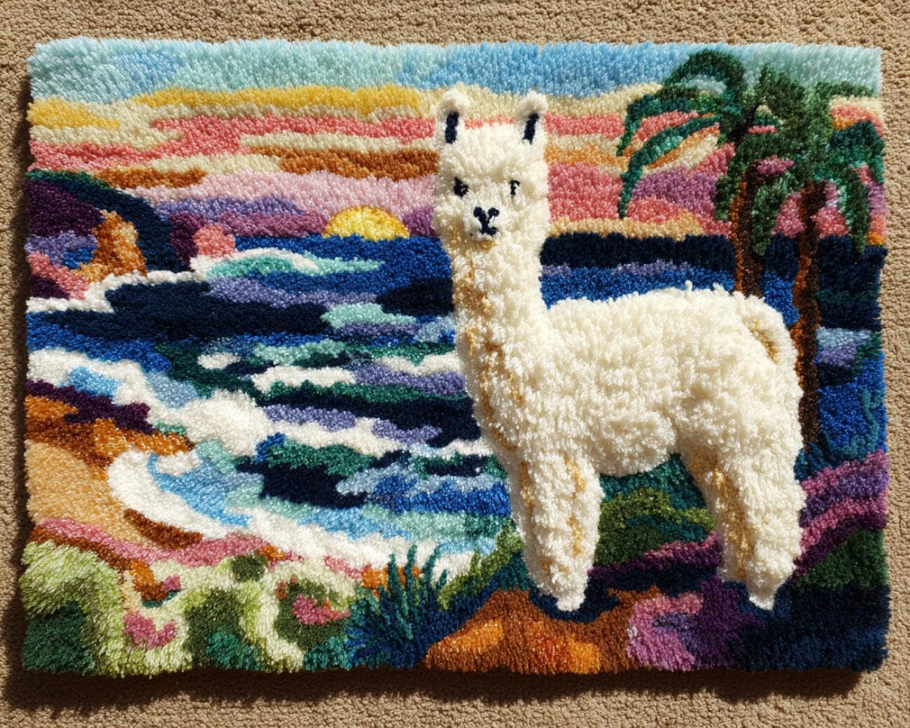 AMBATTERY Latch Hook Tapestry Kit Waves and Alpacas 80x160cm