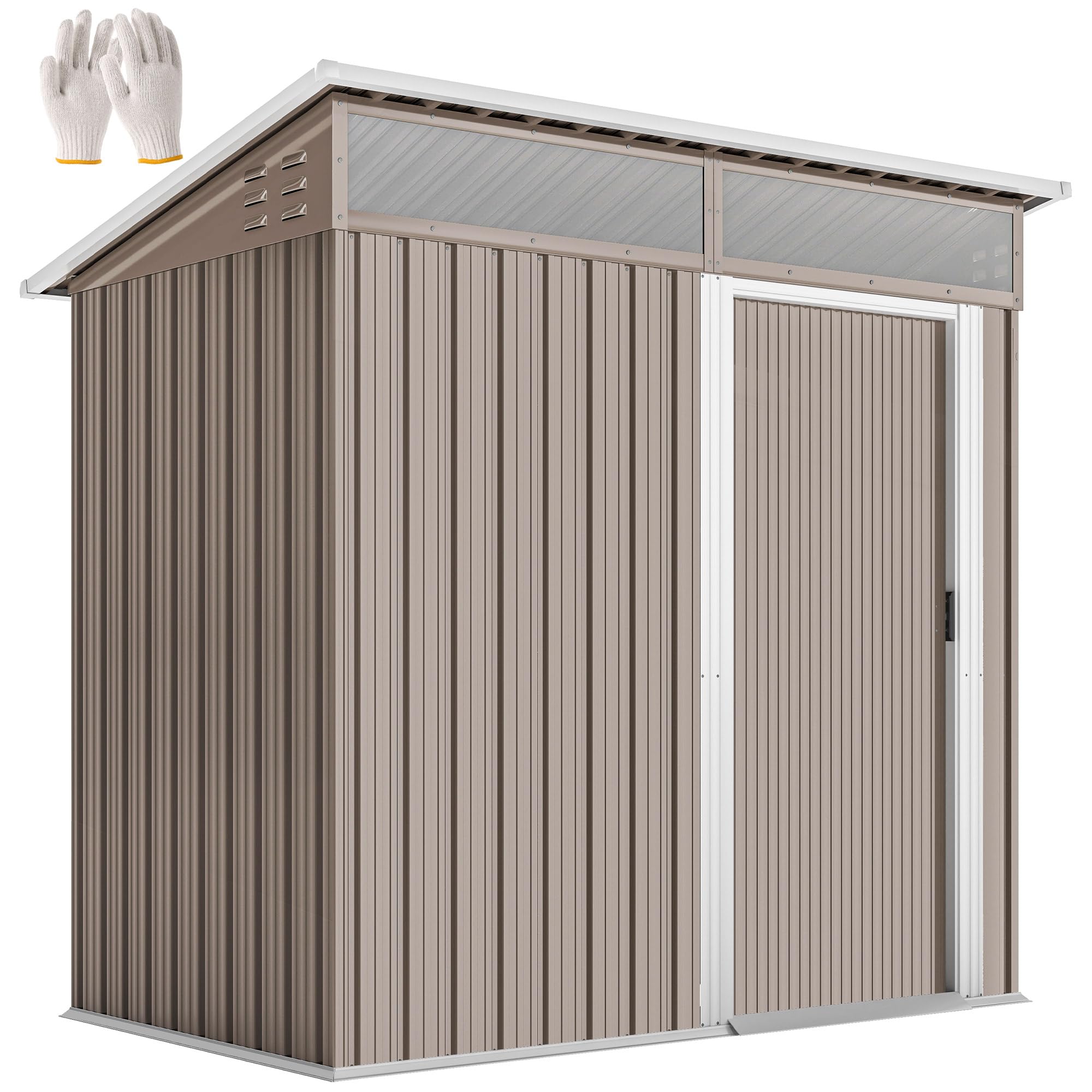 Outsunny Caseta de Jardín Exterior 1,9m² 195x122x182 cm Marrón | Cobertizo de Jardín Exterior, Base Refuerzo, Suelo NO Incluido, Puerta Corredera, Ventanas, para Patio