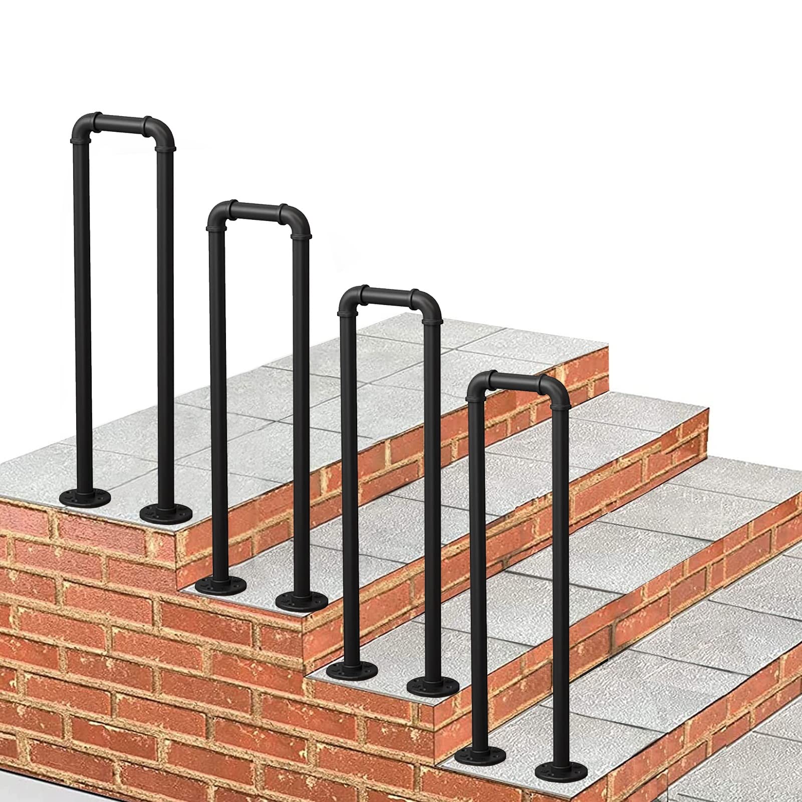 GLDYTVF Industrial Stair Rail Staircases Railing for Outside Steps, Transitional Handrail for Concrete Steps and Wooden Stairs, Handrail Picket for Outdoor Front Porch Steps(Size:3.3 FT)
