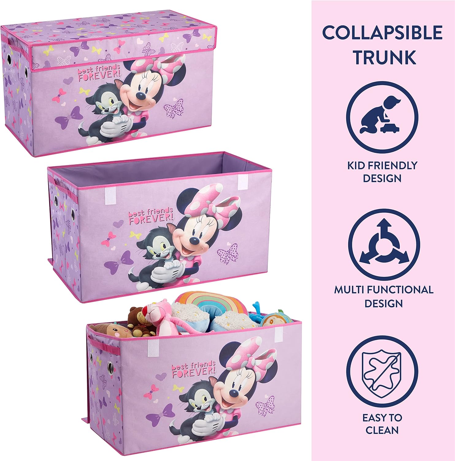 Disney Minnie Mouse 4 Piece Storage Solution Set with Pop Up Hamper, Collapsible Storage Trunk and 2 Nestable Storage Bins