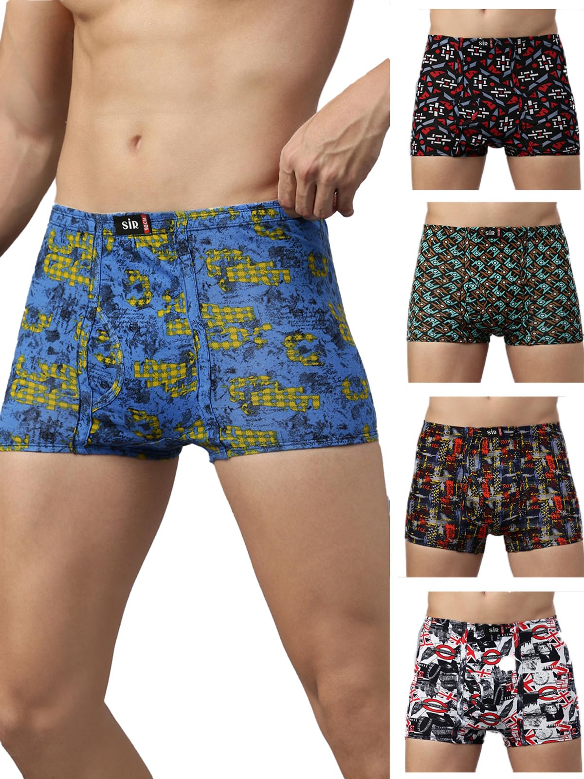 sir Men's Assorted Print Combed Organic 100% Pure Cotton Regular Fit Solid Colour Trunks Waistband Underwear for Men (Colour & Prints May Vary)|4 Way Stretchability-picture-14