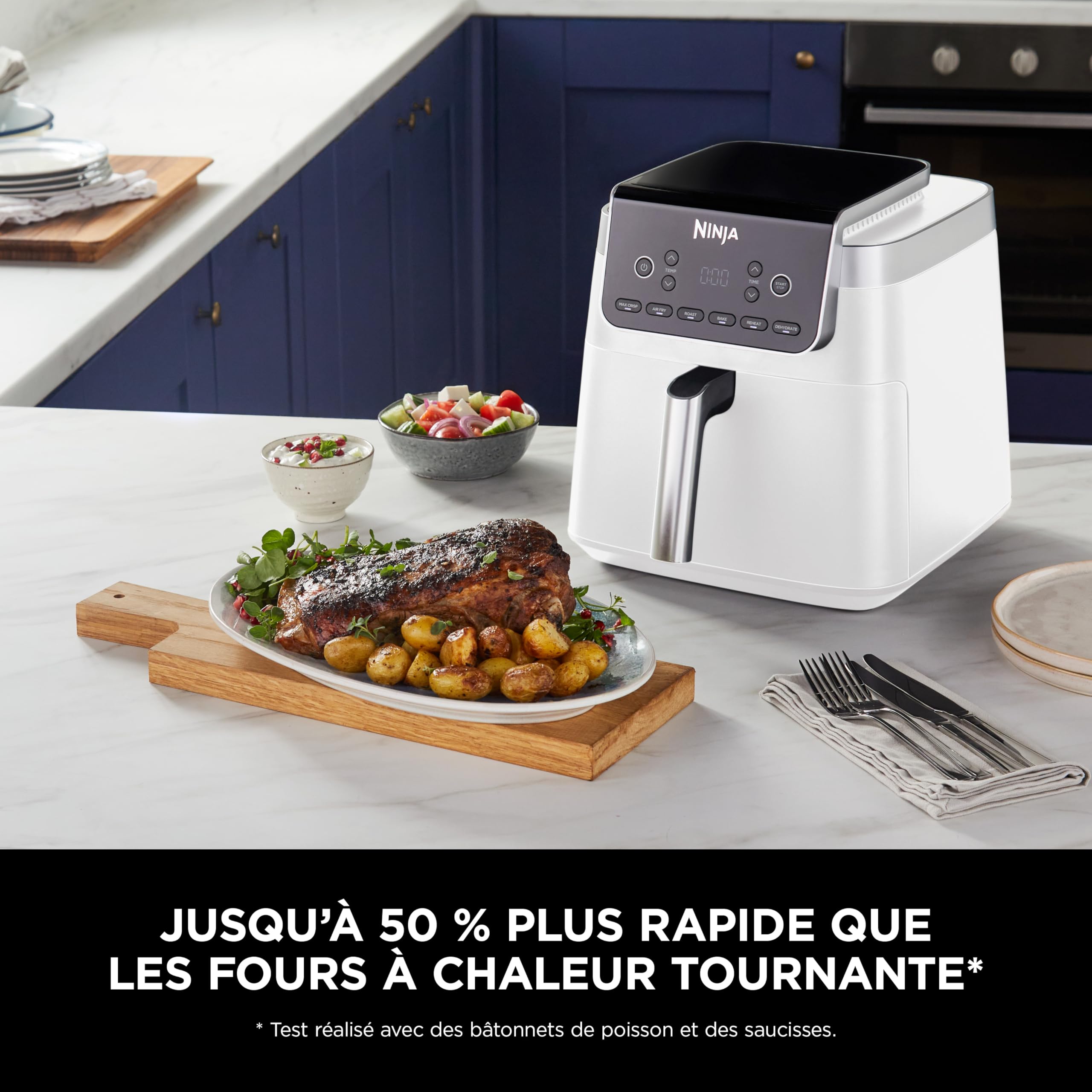 Ninja Air Fryer MAX PRO, 6.2L, sans huile, grand tiroir, rôtir AF180EUWH | cuire, frire, familial, numérique, panier et plaque de cuisson compatibles lave-vaisselle, Blanc