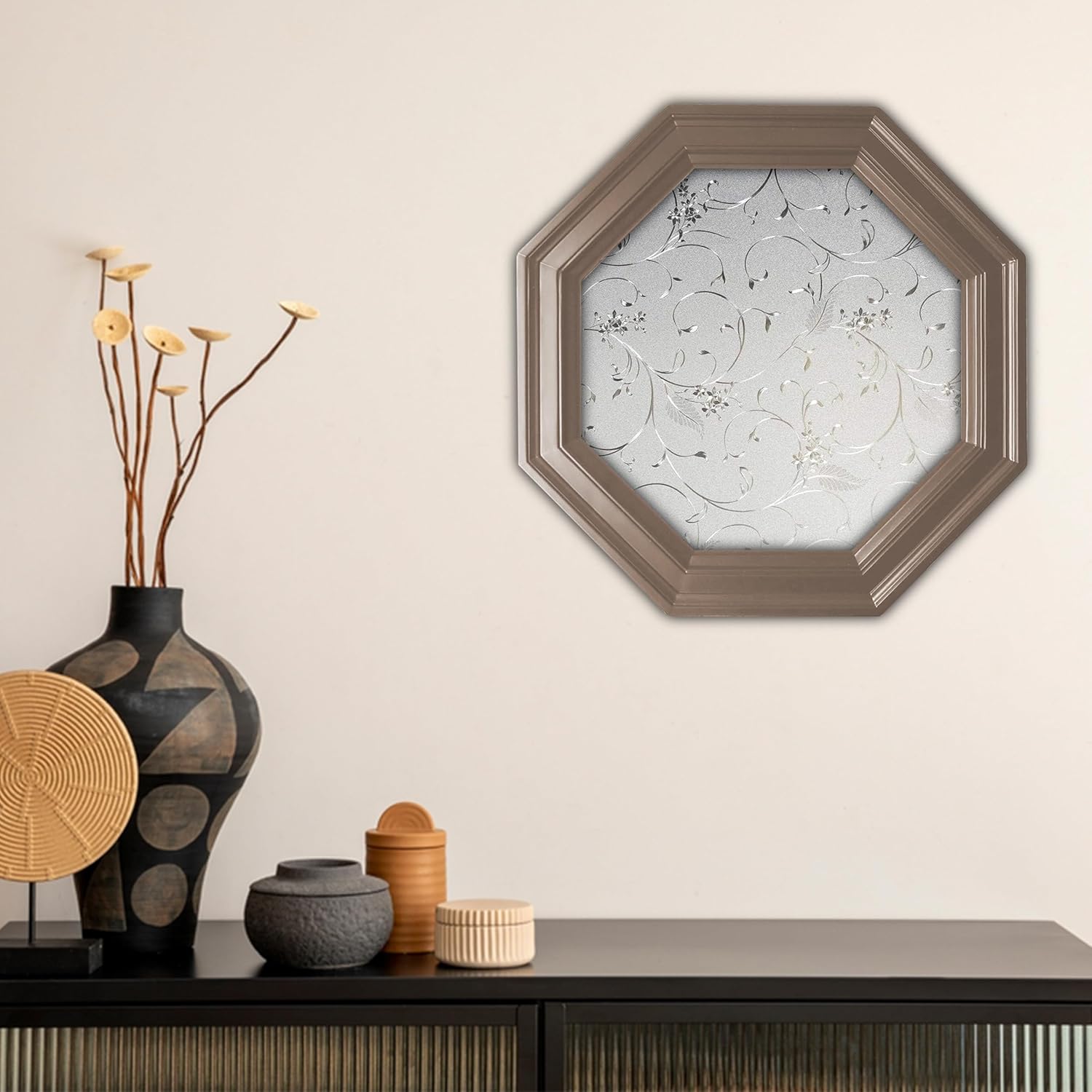 Autotech Park Precut Elegant Flower Octagon Window Film Shade, Self Adhesive Static Cling, 19 inches Diameter