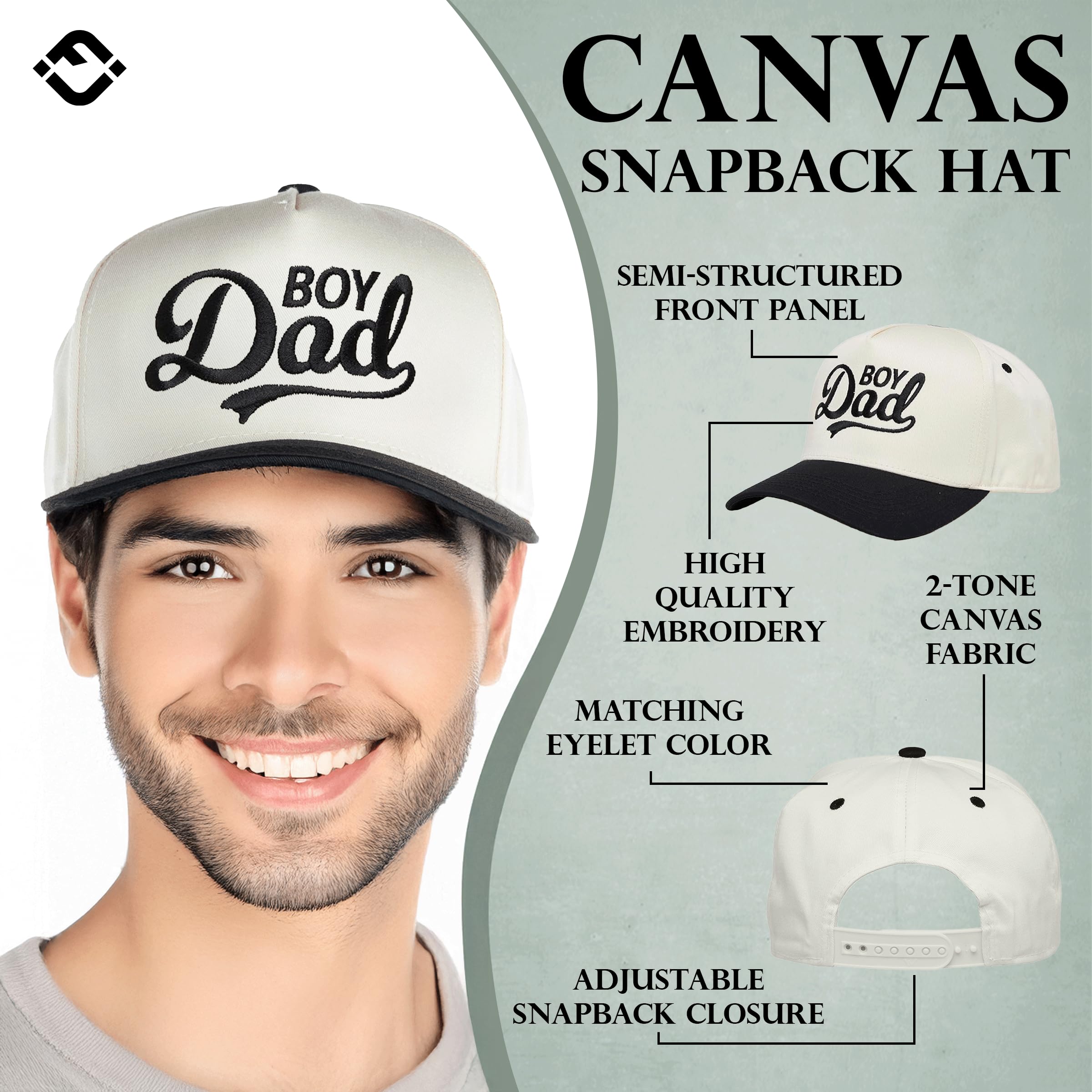 Funky Junque Canvas Snapback Trucker Hat - Father's Day, Funny Mom Hat, Baseball Cap for Mom & Dad - Boy Dad - Black/Beige