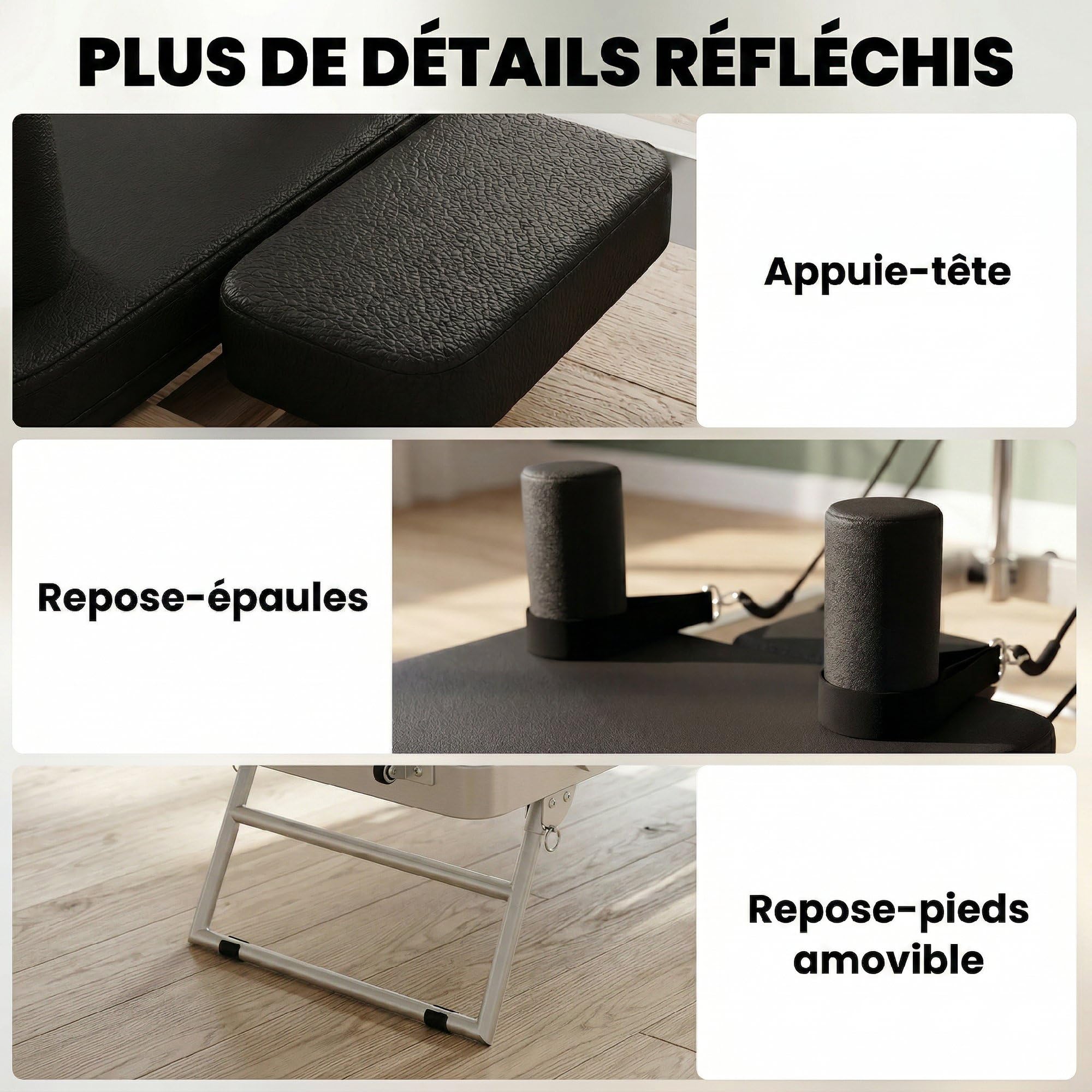 SPORTNOW Máquina Reformer de Pilates Plegable, Sistema Híbrido de 4 Muelles y 5 Cuerdas - Aparato de Pilates en Acero de Alta Estabilidad, Silencioso - Diseño Ultracompacto de 103 cm para Espacio