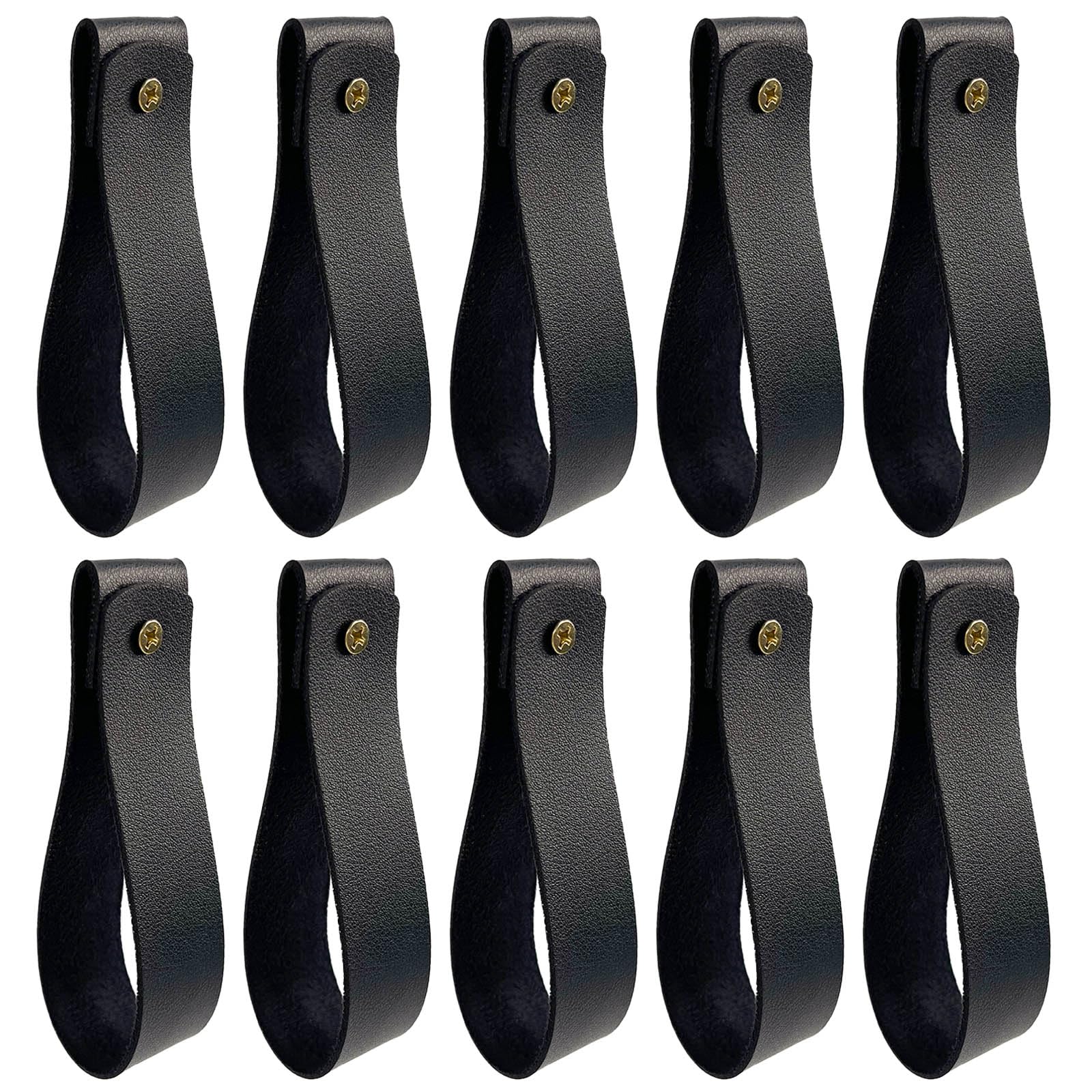 Binxus 10 Pcs Black Leather Wall Hooks, Leather Curtain Rod Bracket, Leather Curtain Rod Holder Retro Strap Hangers with Screws for Hanging Towel Tapestry Canoe Paddle, Boho Farmhouse Style (Black)