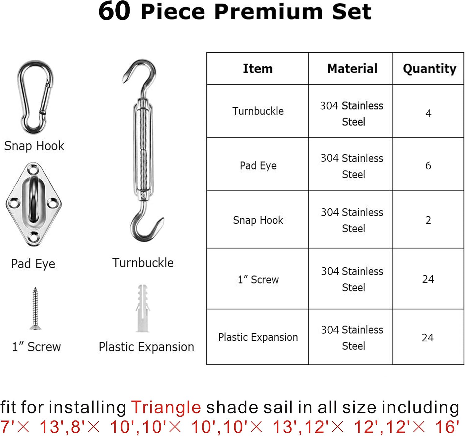 inSmile Shade Sail Hardware Kit for Triangle Sun Shade Sail Installation 304 Anti-Rust Stainless Steel 6 Inches 2 Bags Courtyard Driveway Patio Garden (6 Inch 2 Pack)