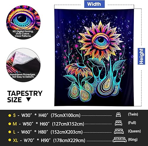 Miniatura 29 de ADDWel Tapiz de calavera de luz negra, tapiz psicodélico negro que brilla en la oscuridad, tapices reactivos a los rayos UV, carteles para colgar