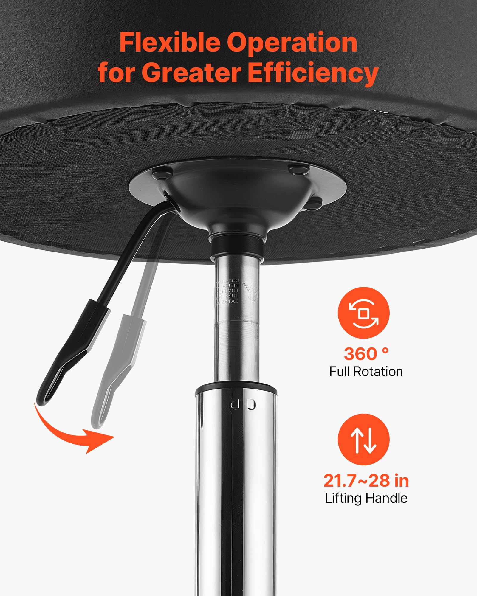 VEVOR Taburete Giratorio de Trabajo, Taburete con Ruedas, Capacidad de Carga de 226,8 kg, Altura Ajustable de 55-71 cm, Giro 360°, Asiento Ergonómico Acolchado, para Oficina Estudio Clínica Hogar