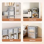 Yecaye 4 Pack Clothes Storage Bins with Metal Frame, 40L Foldable Storage Bin for Clothes, Stackable Metal Frame Storage Box with Lid, Linen Fabric Box Organizer with Clear Window & PU Handles,Grey