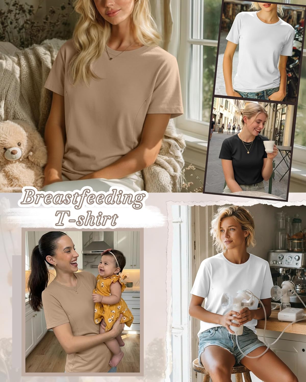 3 Pack Women's Maternity Nursing Shirt for Breastfeeding Hidden Zipper Short Sleeve Crew Neck Pregnancy Top - Image 4