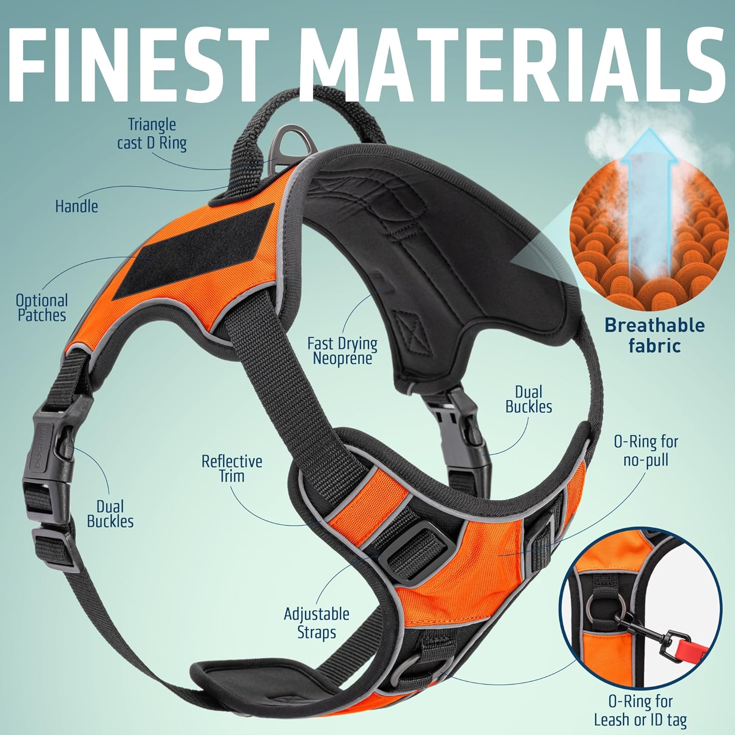 Dogline No-Pull Dog Harness Reflective Adjustable Comfortable Pet Vest with Quick Release Buckles Black Hardware and Handle for Walking Training Service Breathable No Choke - 18 to 22 inches, Orange