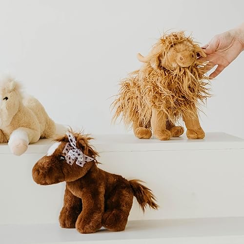 Miniatura 4 de The Petting Zoo Highland Cow Peluche de peluche, regalos para niños, animales salvajes Onez salvaje, juguete de peluche de vaca de pie, 12 pulgadas