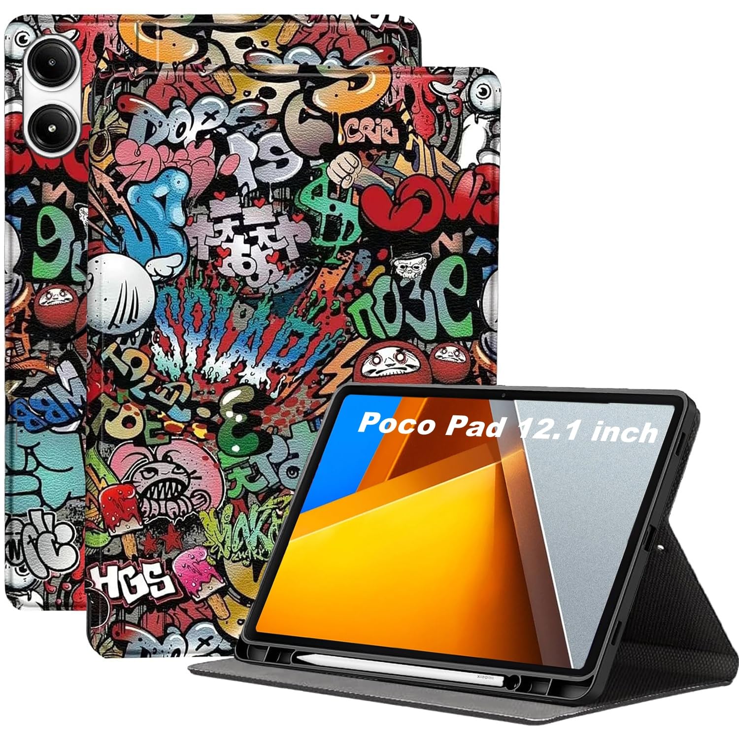 ProElite Book Cover Case for Poco Pad 12.1 inch Cover, Smart flip case Book Cover for Poco Pad 12.1 inch Tablet with Pen Holder [Support Auto Sleep Wake Feature], Hippy (B0D94FQV1X) Amazon Price History, Amazon Price Tracker