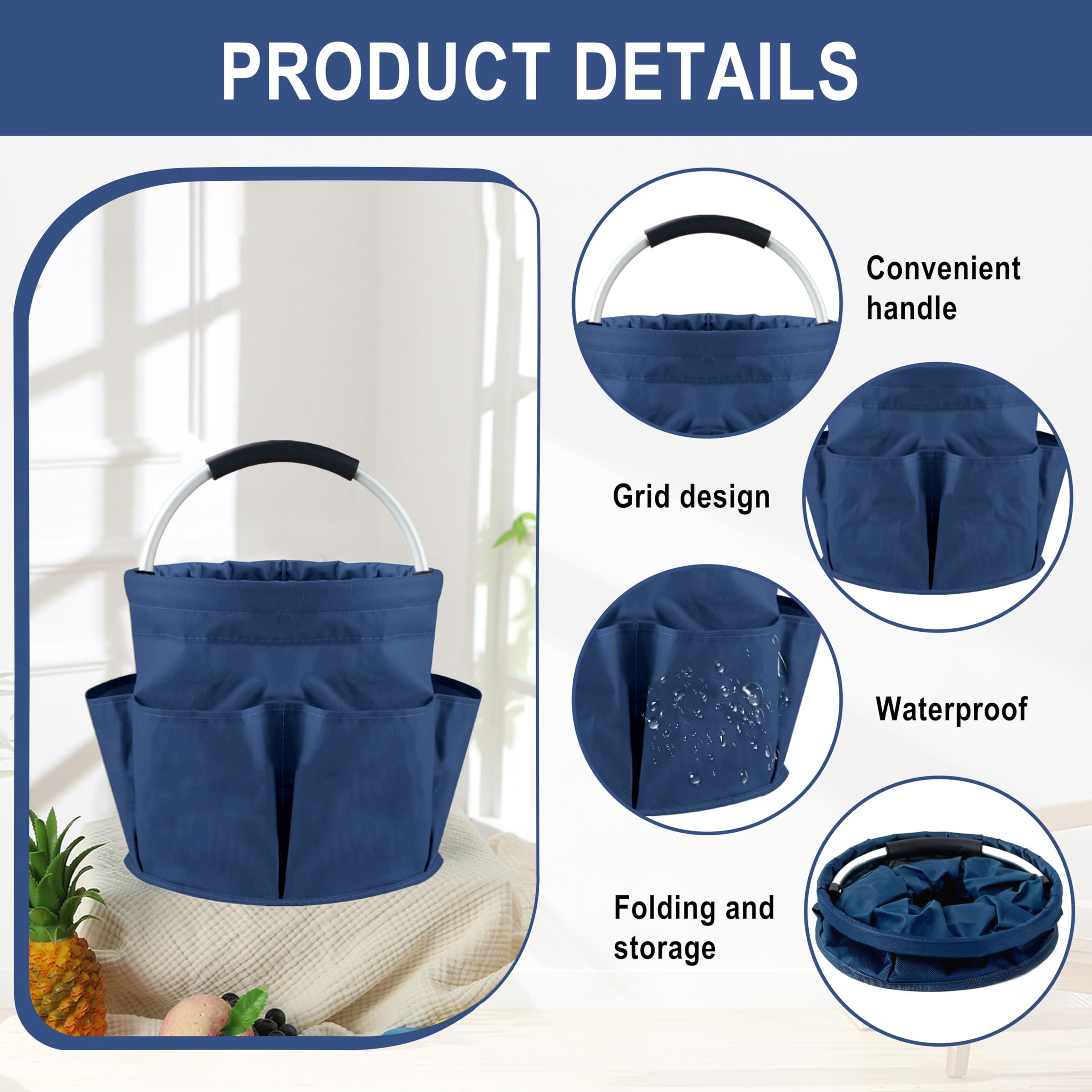 Cesto per la Conservazione, Carrello Pulizie con Manico,Grande Contenitore Organizer per La Pulizia Professionali,Multi Tasche,Borsa per La Pulizia,Facile da Pulire e Trasportare (Blu scuro)