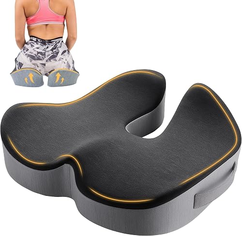 Coccyx Cushion for Tailbone Pain Relief, Orthopedic Memory Foam Seat Cushion for Sciatica, Hip & Back Support, Ergonomic Car and Office Chair Cushion with Built-In Carry Handle