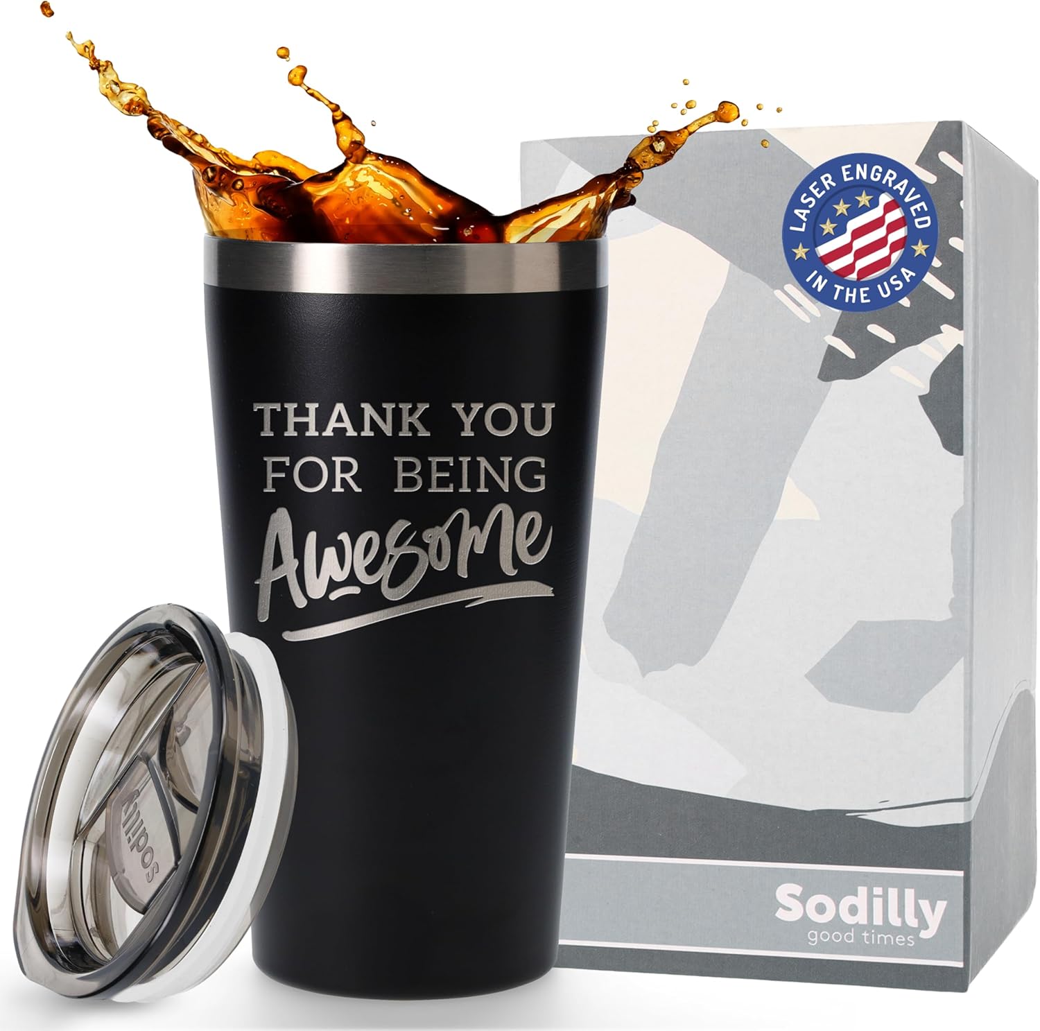 Thank You for Being Awesome Insulated Coffee Tumbler - Thank You Gifts for Men Women - You're Awesome Gifts for Coworkers - Office Coworker & Employee Appreciation Gift - 16oz Black - Travel Mug Black 1