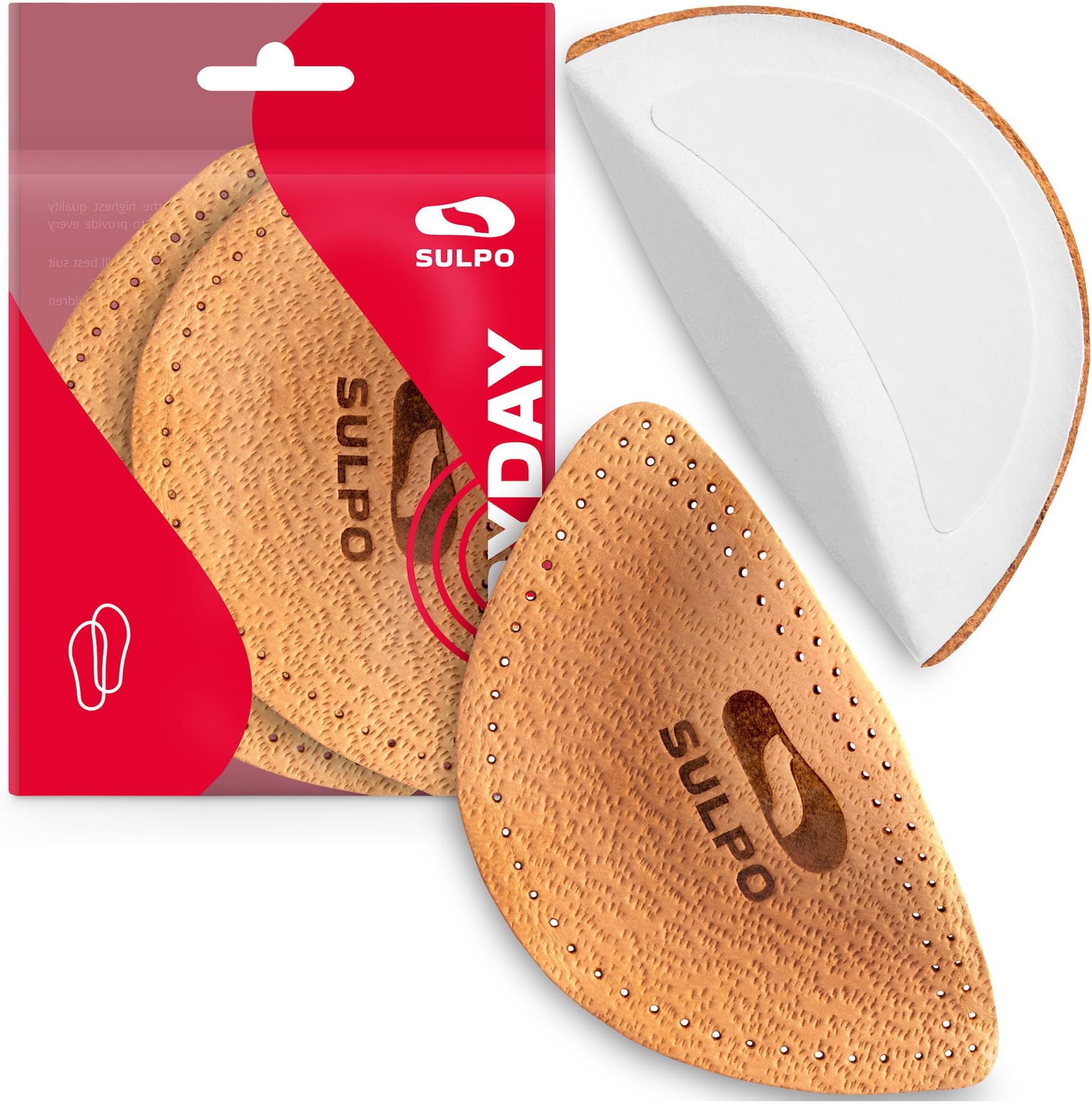 SULPOSULPO Wedge Orthotic Insoles - Shoe Insoles - Flat feet Insoles - Leather Insoles Made of Real Vegetable-Tanned Leather - Longitudinal Arch Support - Shock Absorption - Metatarsal Pads - Pain Relief