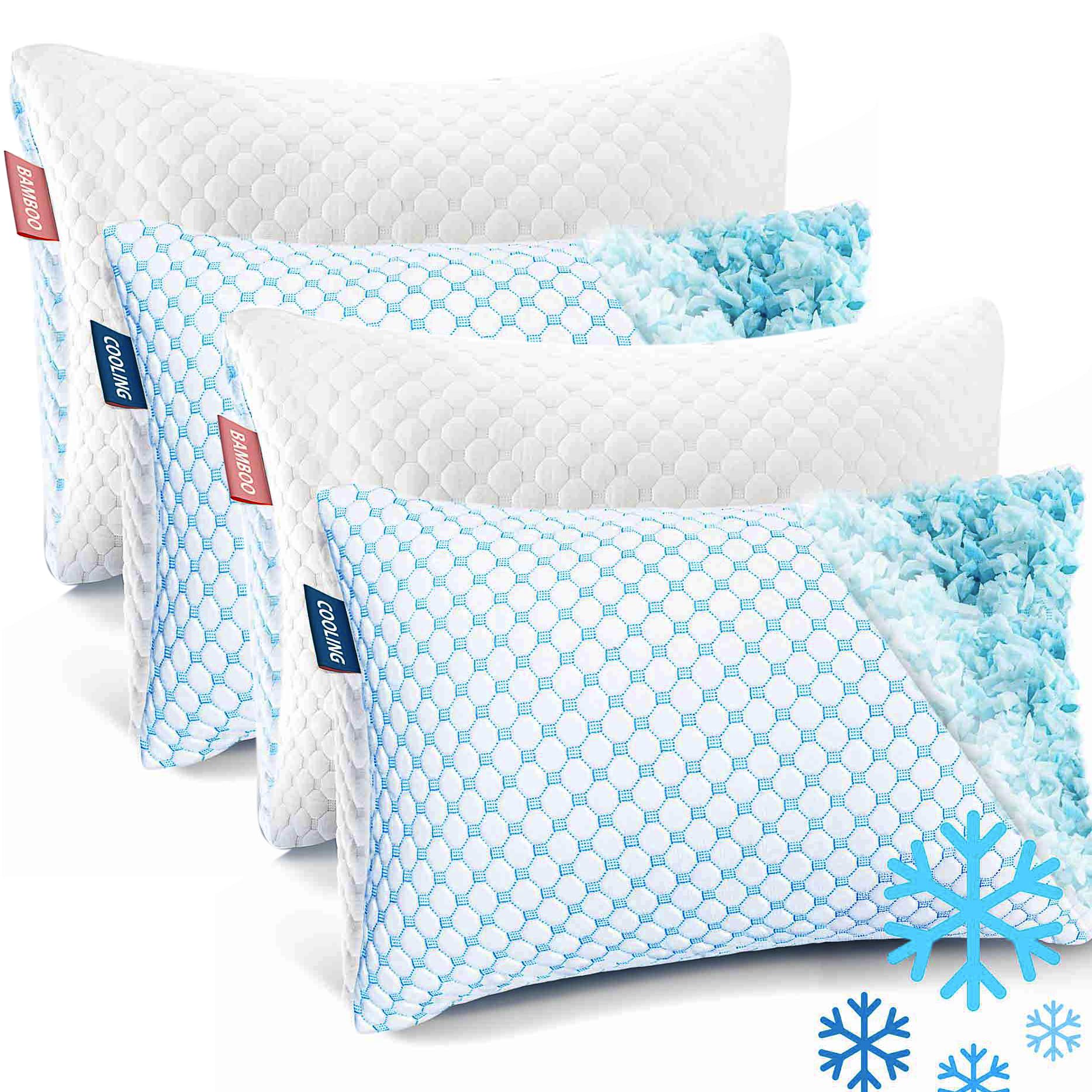 Nestl Cooling Pillow for Sleeping 4 Pack, Luxury Shredded Memory Foam Pillows Standard Size, Adjustable Cold Gel Pillows for Hot Sleepers Supportive Cool Pillow for Side Back Stomach Sleepers