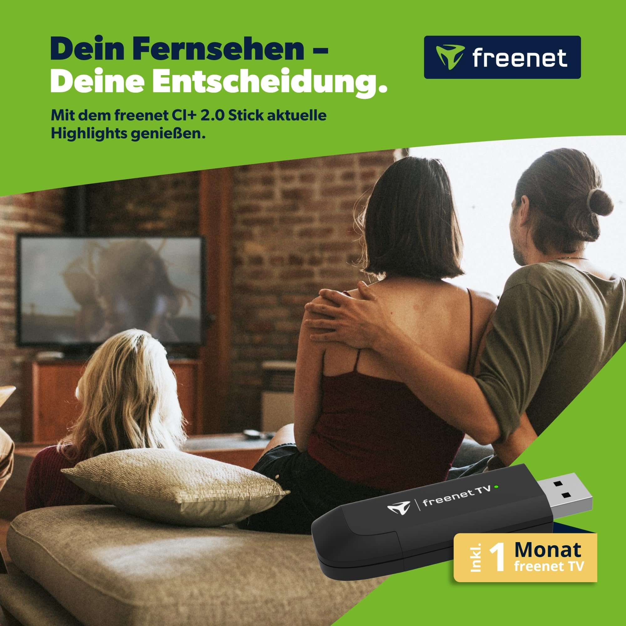Freenet TV CI+ 2.0 USB Stick DVB-T2 HD, 1 Monat freenet TV inklusive, USB-TV-Empfang für kompatible Geräte, Antennenfernsehen in Full HD