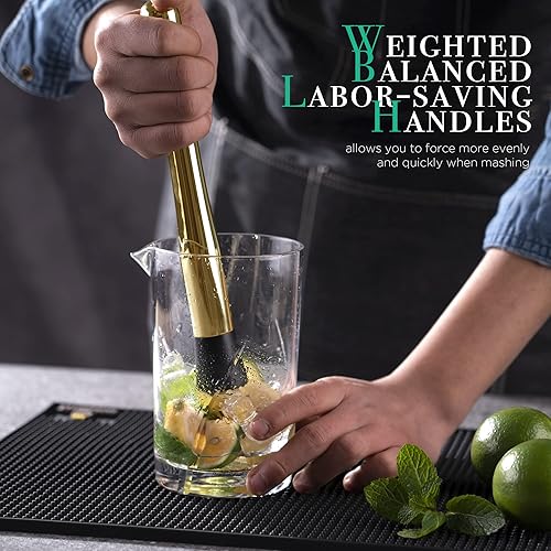 Miniatura 3 de Homestia Muddler de acero inoxidable de 10 pulgadas para cócteles, triturador de bebidas para accesorios de bar en el hogar con receta trituradora