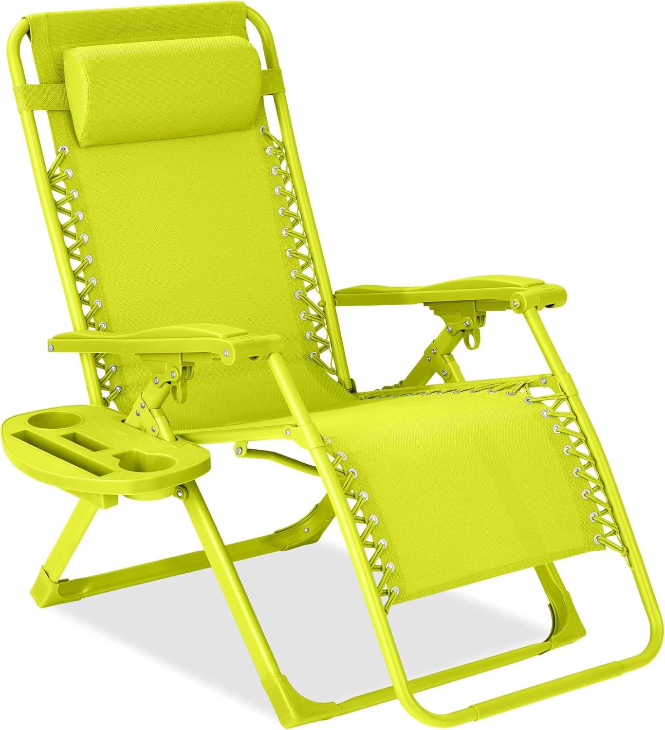 Best Choice Products Adjustable Zero Gravity Chair, Monochromatic Color Folding Patio Recliner w/Side Tray, Headrest - Neon