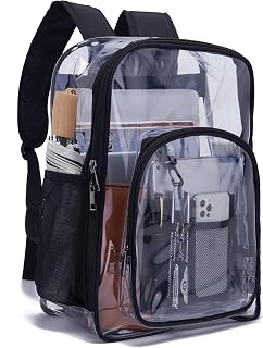 Clear Backpack Heavy Duty Large Transparent Backpacks Soft TPU Daypack Backpacks Book Bag Stadium Approved Black