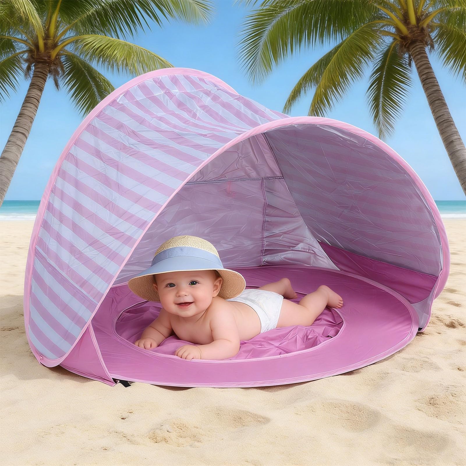 Generic Tienda de Campaña para la Playa para Bebés, Sombrilla Emergente con Protección UV50+ para Niños Pequeños y Bebés, Refugio Portátil Liviano para la Playa y el Campamento