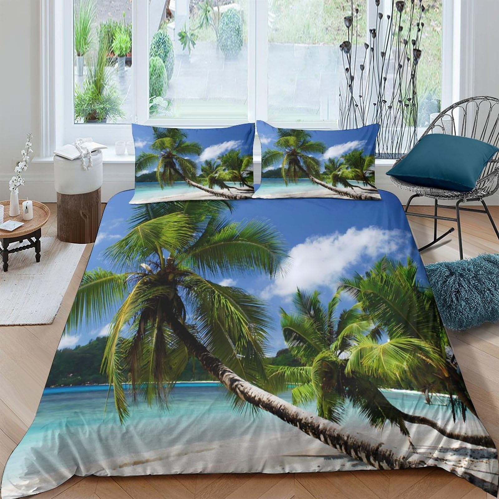 Ctjqhvkz Style-6 3D Printed Tropical Palm Beach Fitted Sheet Microfiber Soft Breathable Ocean Island Bed Cover For Bedroom Guest Room Decor Single（135X200cm）
