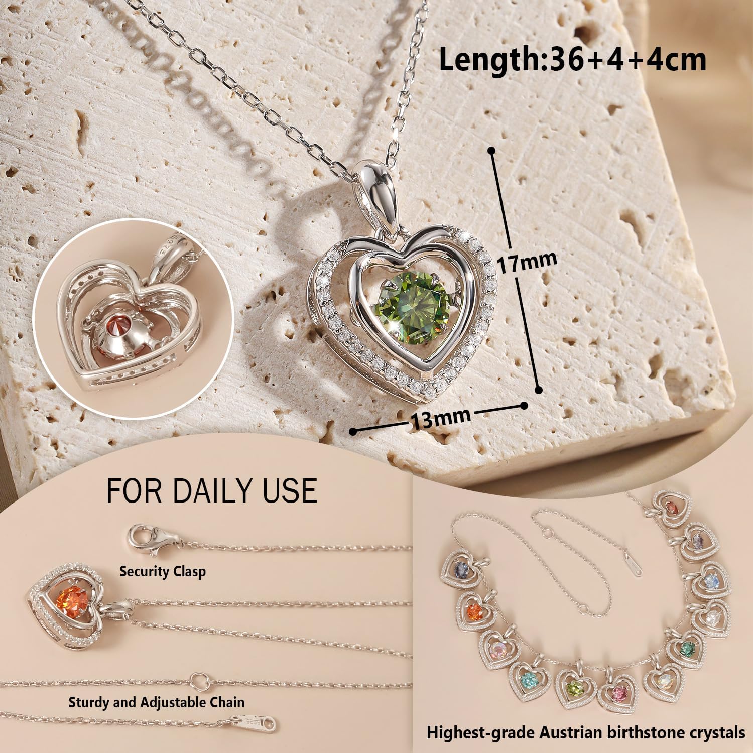 Gem's Beauty Silver Heart Necklace for Women - 925 Silver Moissanite Pendant, Dainty Dance Gift for Her, Mom, Wife |Christmas/Anniversary/Valentine’s Birthstone Jewel - Image 3