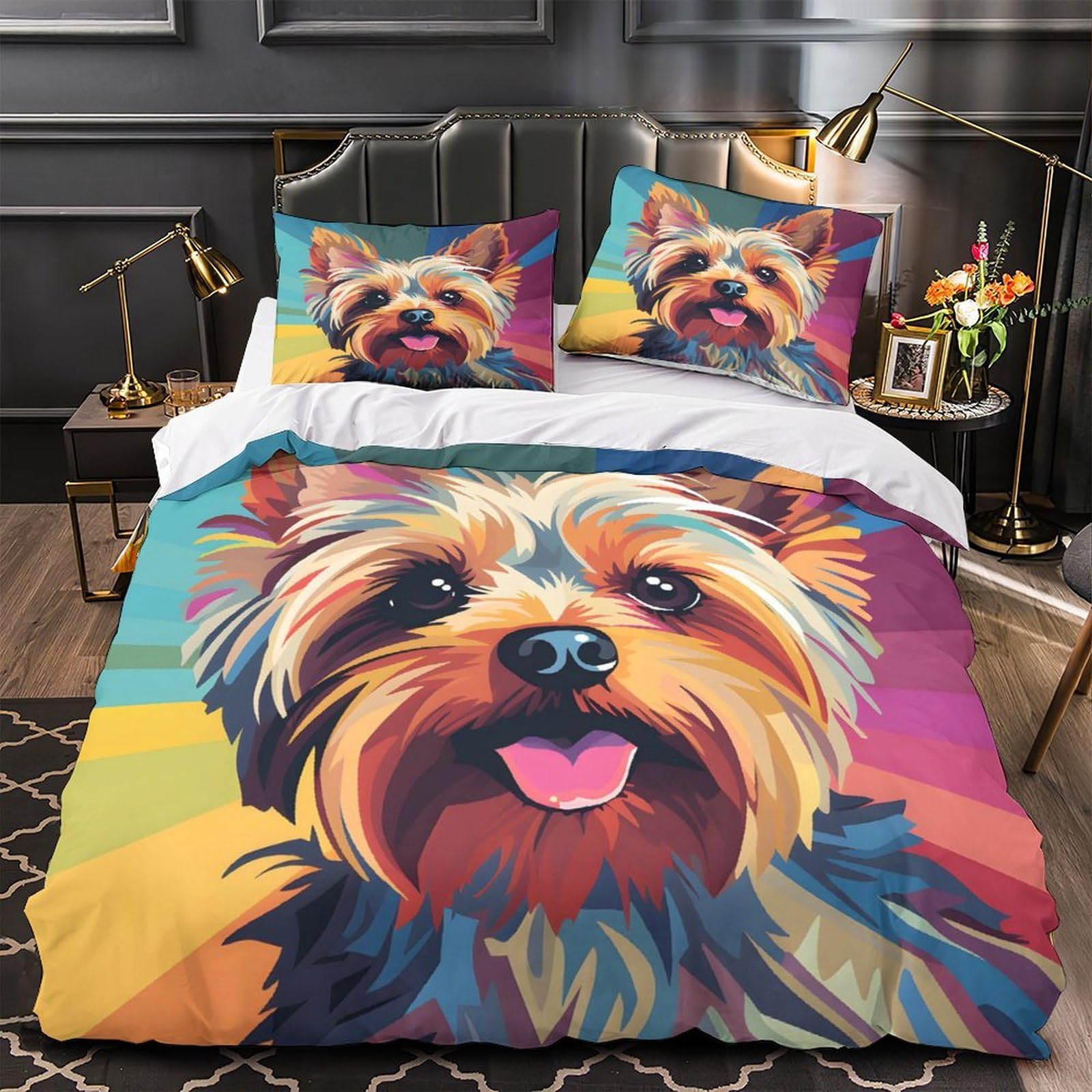 Parure de lit chien 3D en microfibre super douce et hypoallergénique pour lit double