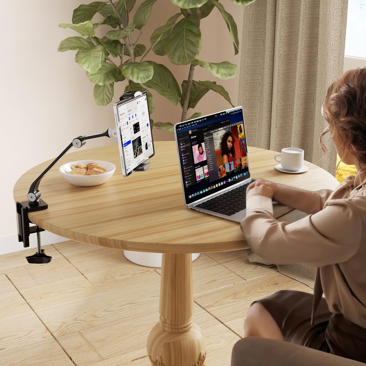 suptek Aluminum Alloy Tablet Stand for Desk, Adjustable Foldable Arm Holder Mount Compatible with iPad 10/9th, iPad 13/12.9 Pro, Portable Monitor 12.9-18.6'', YF208BV1