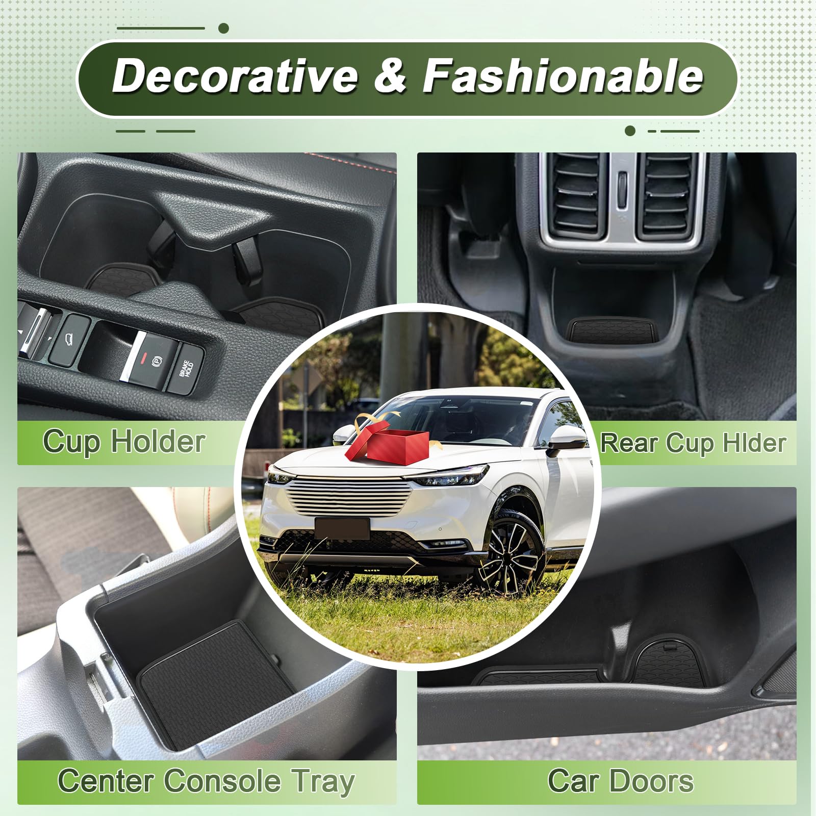Compatibile con Honda HR-V III 2022 2023 2024 2025 Tappetini Antiscivolo per Honda HRV Hybrid Tappetini in Gomma per Console Centrale, Porta Bicchieri, Scanalatura Porta (Nero)