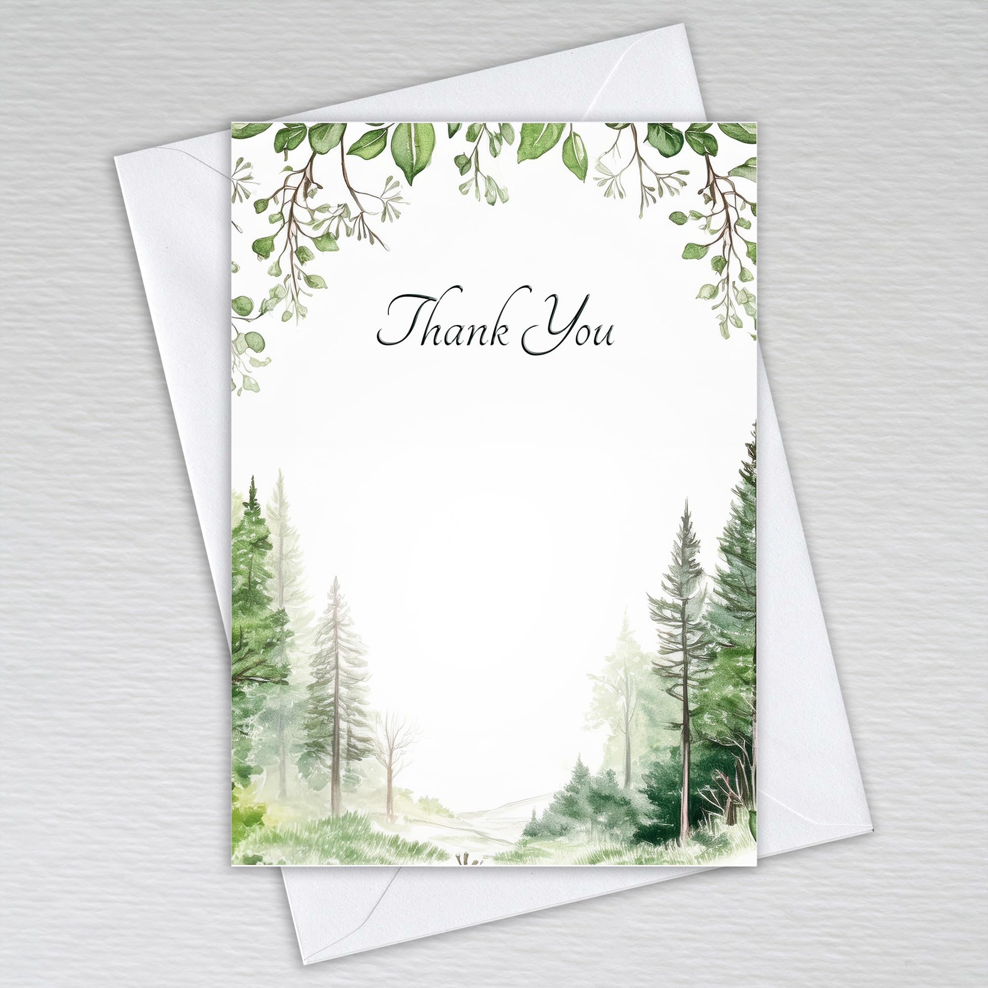 Webspectations Woodland Thank You Cards with Envelopes/Tree Themed - A6 Postcard Style Non-Folded: Green Forest Wedding Thank You Cards (Pack of 50 with Envelopes)