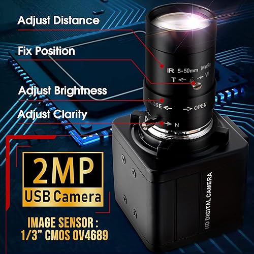 Miniatura 2 de 260fps Variable Focus Camera Optical Zoom Webcam,2mp FHD 1080P Varifocal Web Cam Manual Zoom Lens Webcamera,Raspberry Pi Mac Vari-Focus USB Web