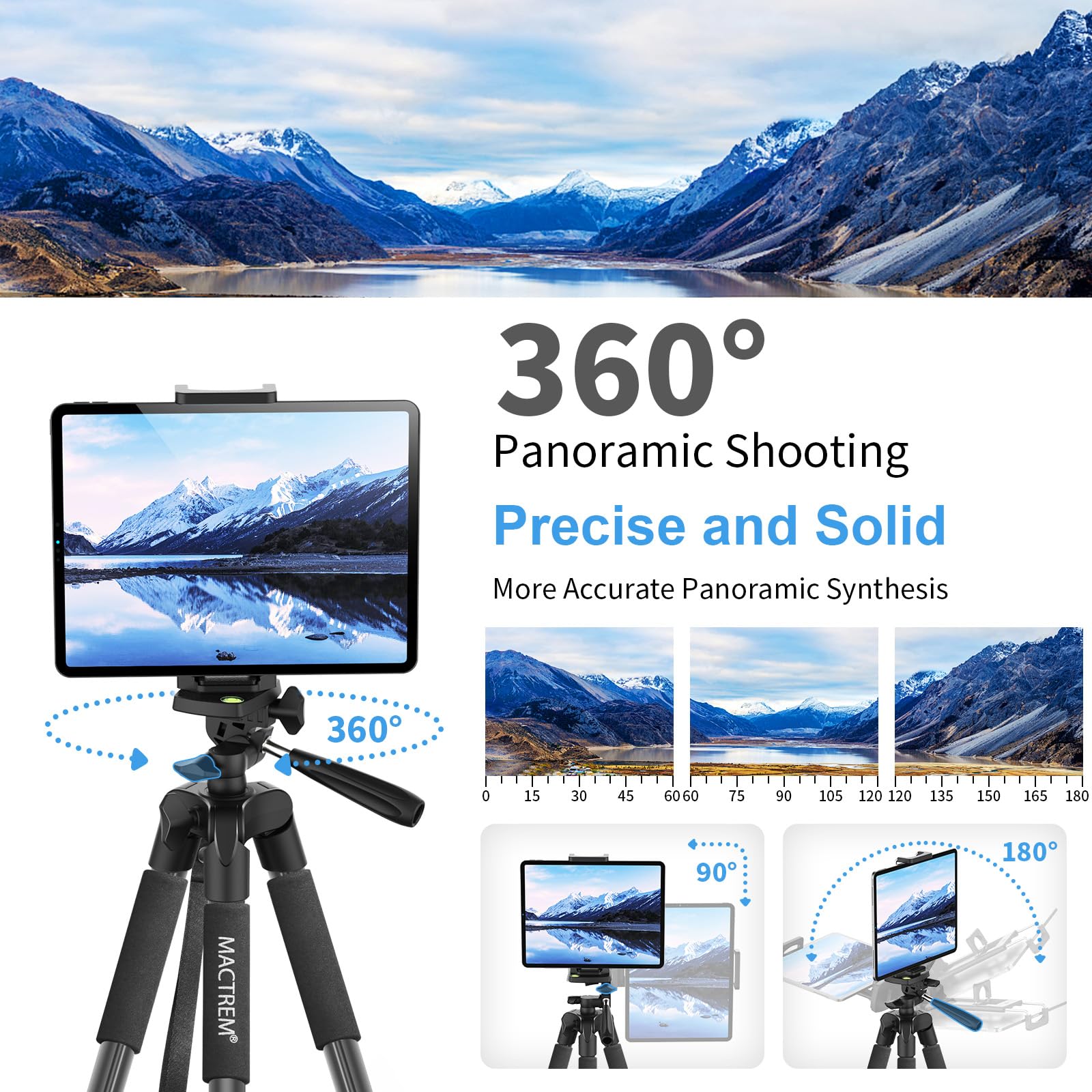 Trípode para iPad iPhone Cámara, MACTREM 165 cm Tripode Cámara de Movil con Remoto Bluetooth para Tableta Smartphone/Huawei/Samsung, GoPro, Nikon, Sony -Gris