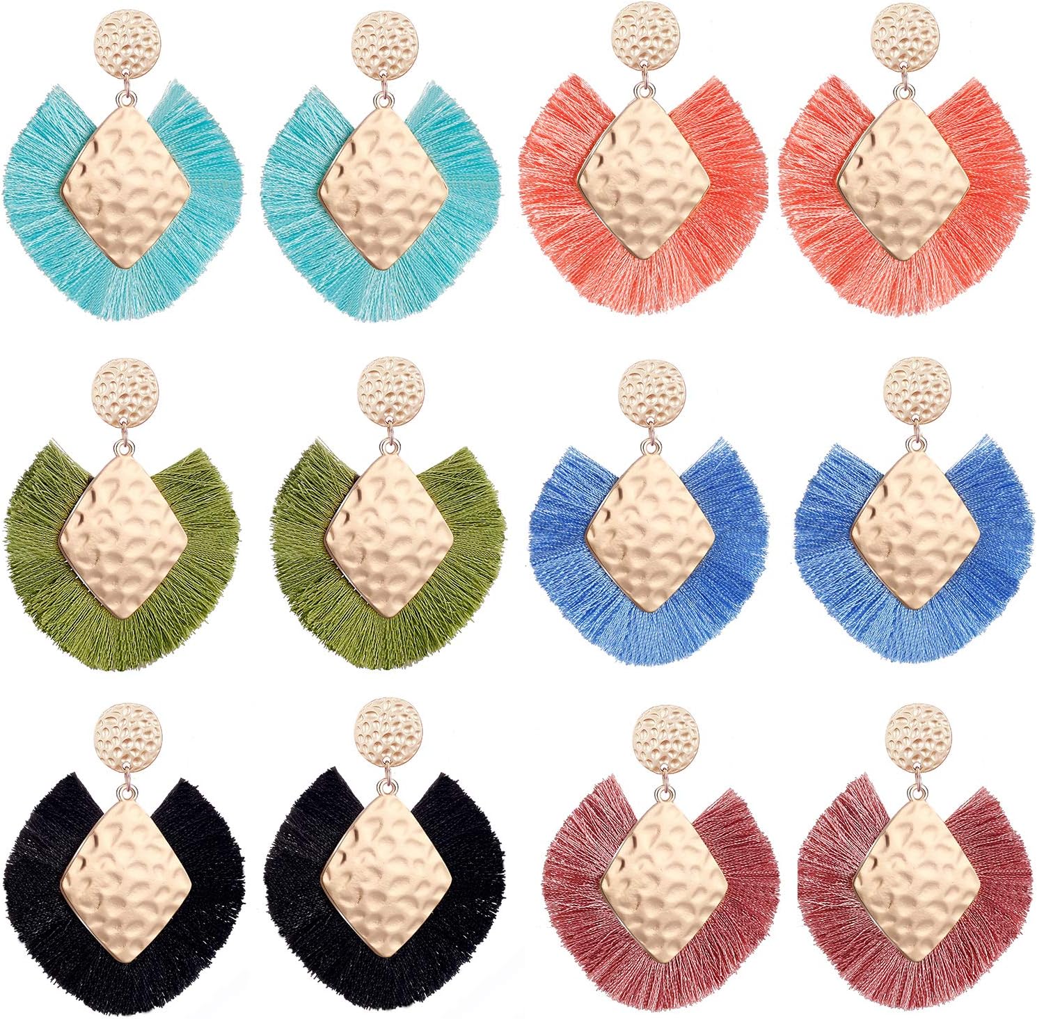 SYNLIN6 Pairs Multi-color Tassel Earrings Set for Women Fashion- Statement Earrings- Boho Earrings - Big Earrings- Dangle Earrings for Women