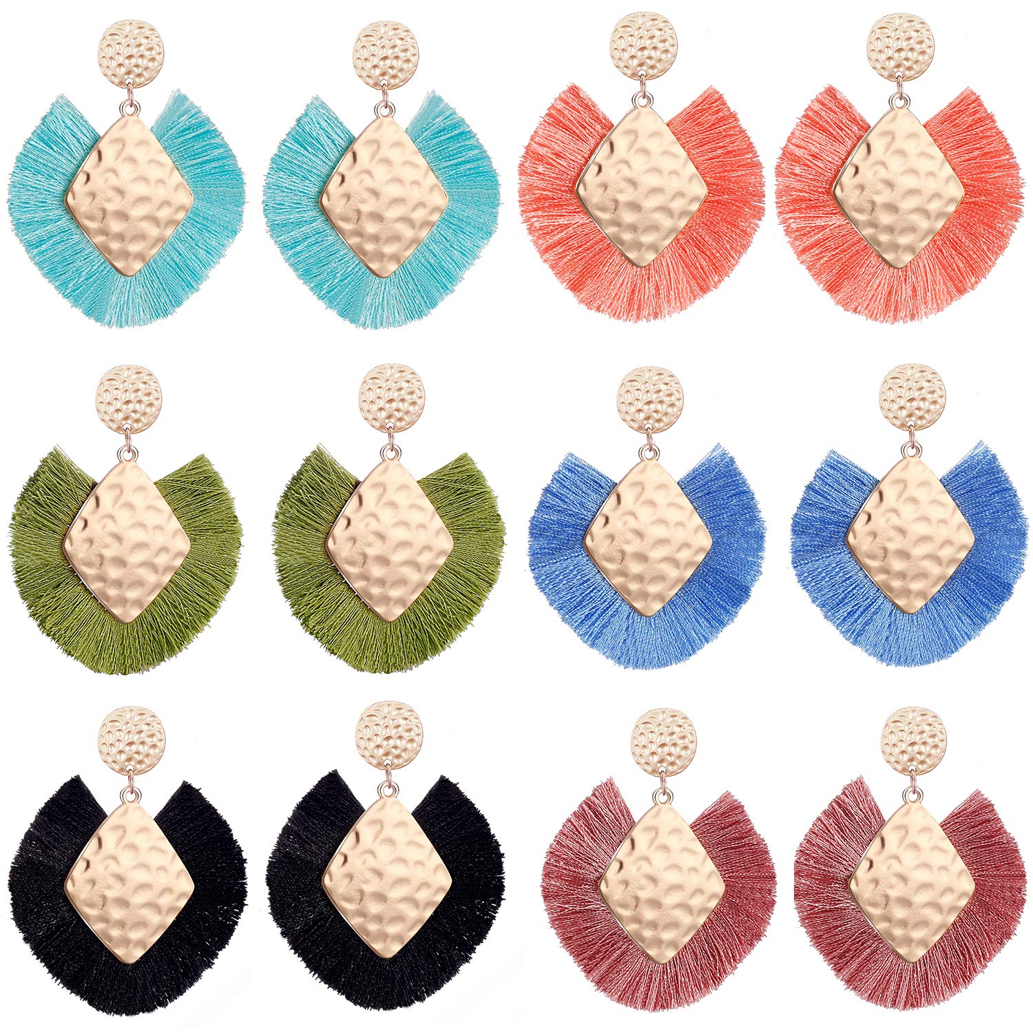SYNLIN6 Pairs Multi-color Tassel Earrings Set for Women Fashion- Statement Earrings- Boho Earrings - Big Earrings- Dangle Earrings for Women
